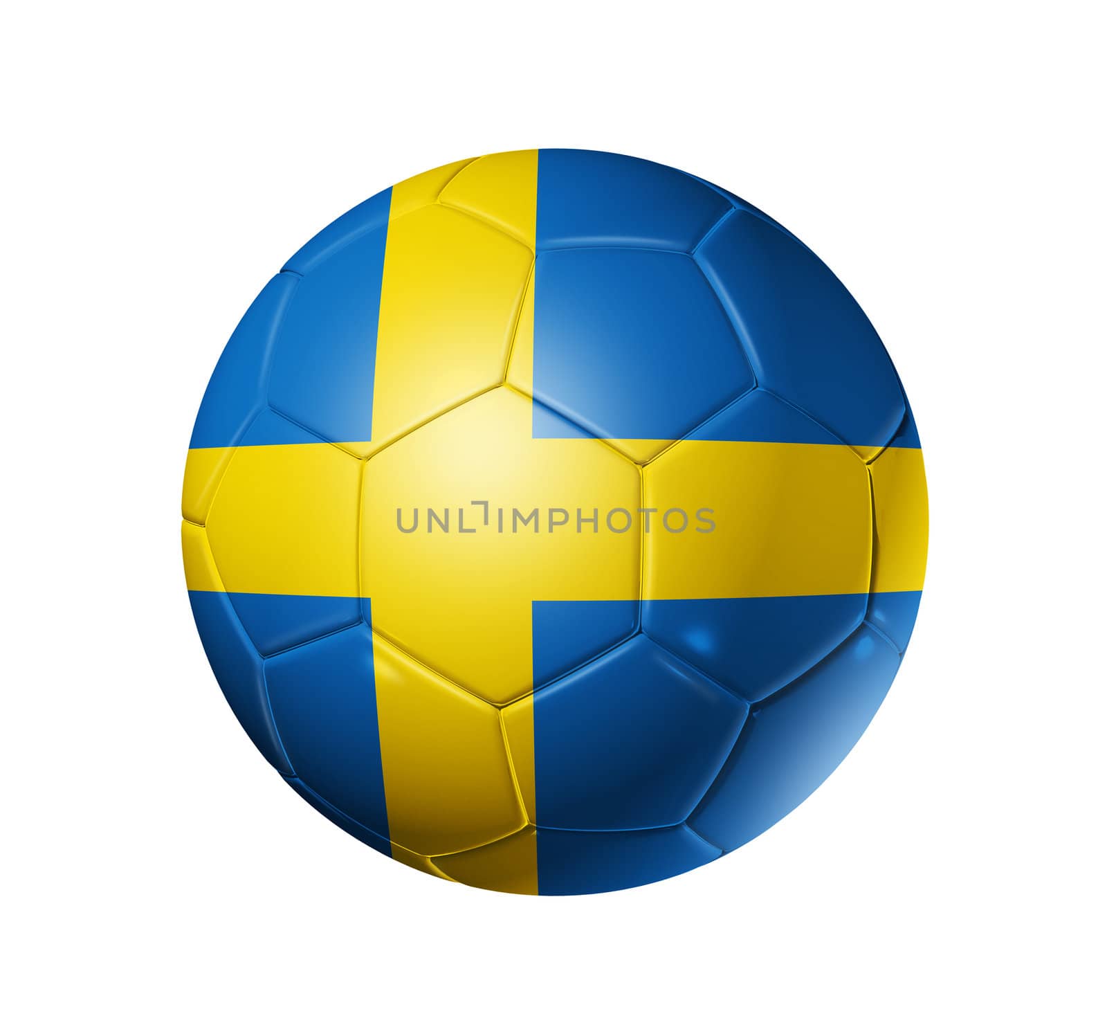 3D soccer ball with Sweden team flag. isolated on white with clipping path