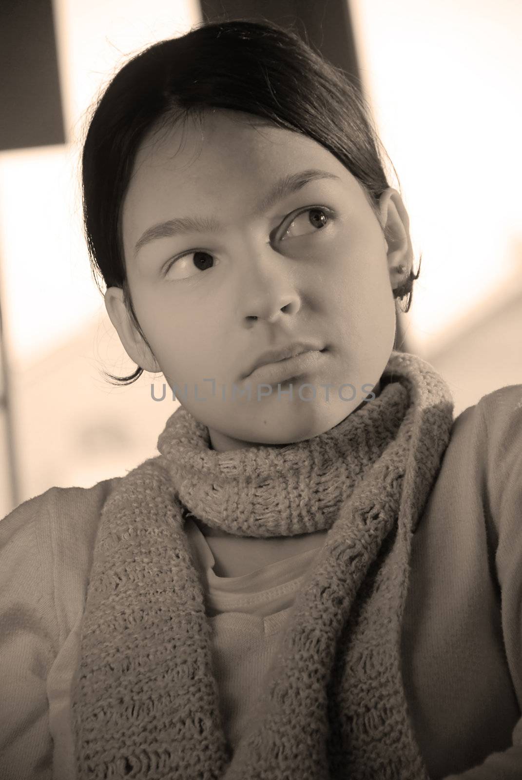 caucasian teen girl portrait black and white