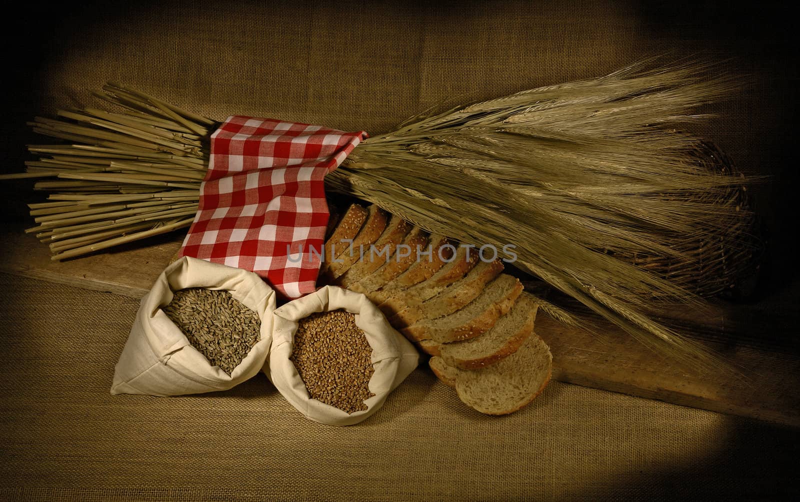 Wheat Bread and Wheat with brown bacground