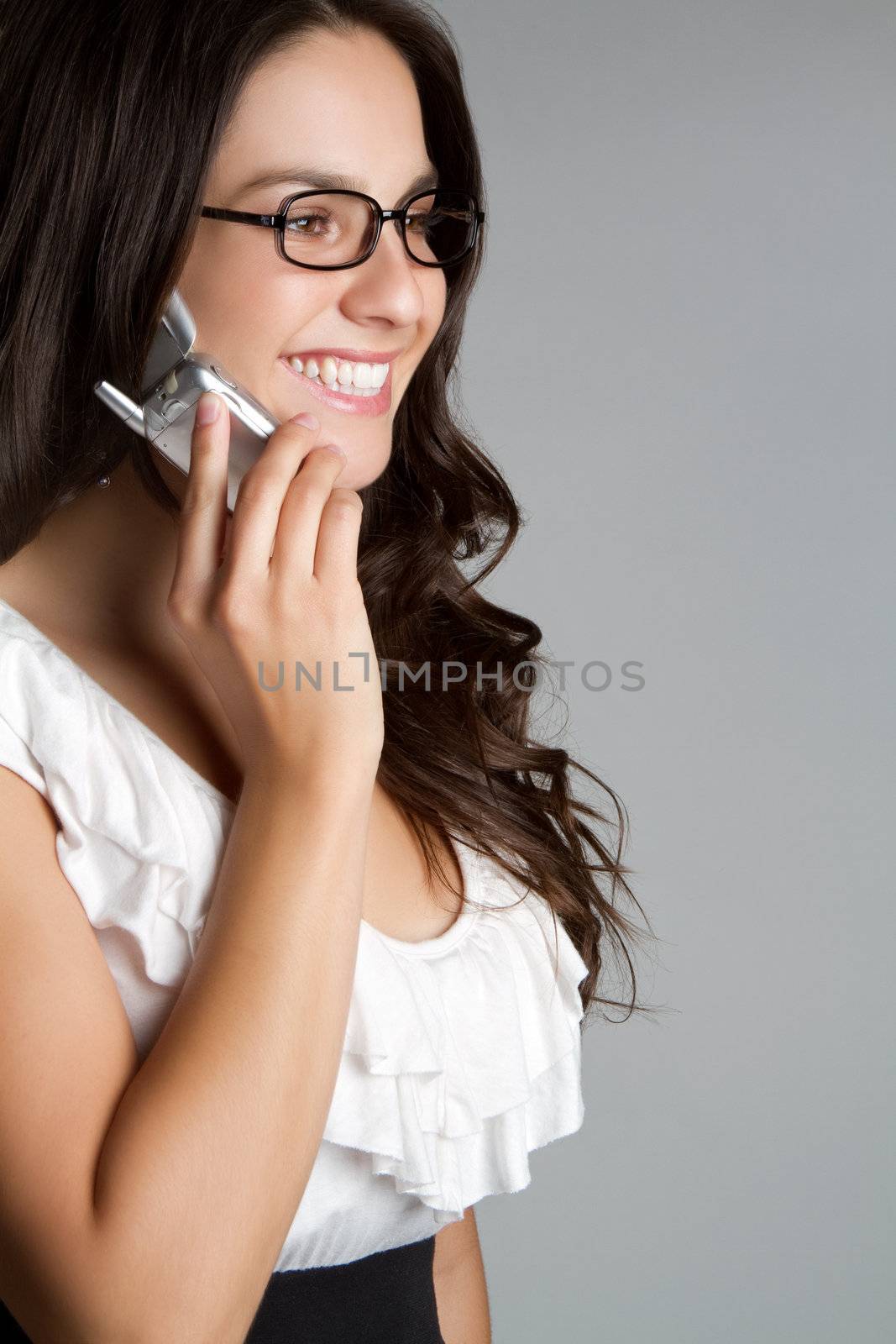 Beautiful young smiling phone woman