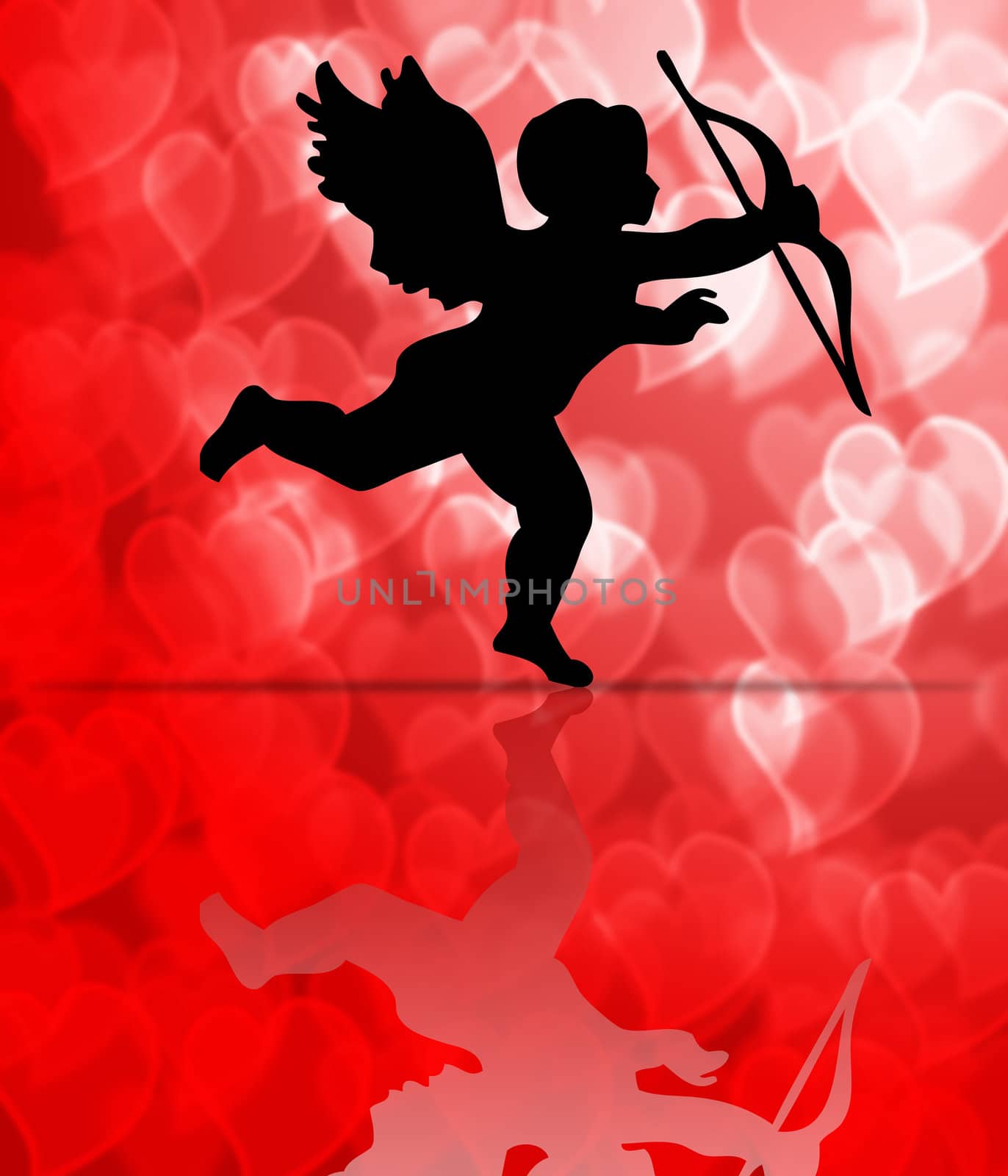 Valentine's Day Cupid on Hearts Pattern Blurred Background Illustration