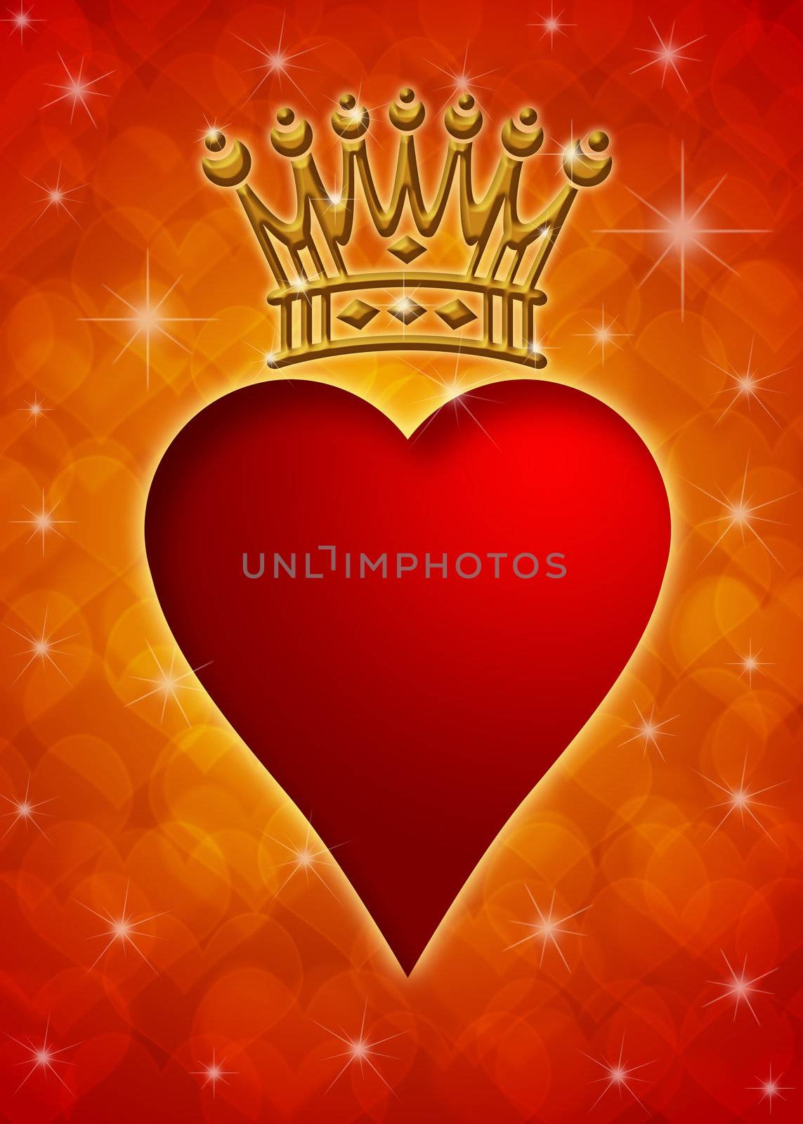 Valentine's Day Heart with Princess Crown with Sparkles on Blurred Background