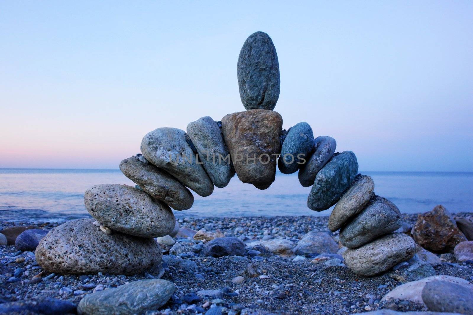 close-up of a handmade stonebridge against sky