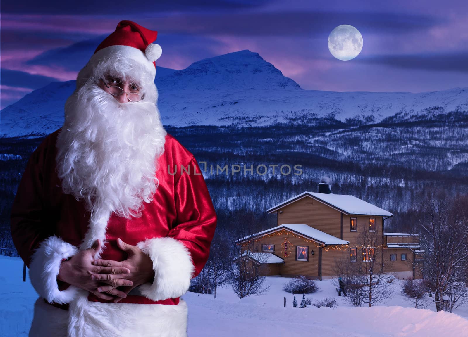 Magical portrait of Santa Claus at the North Pole