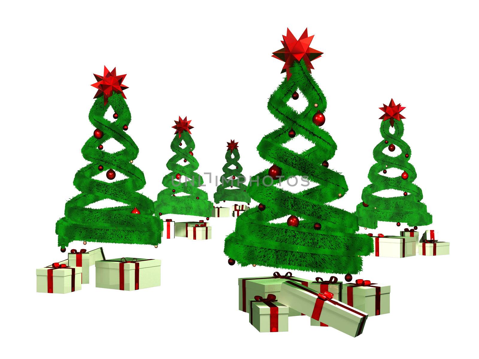 Five green design pines and many gifts by shkyo30