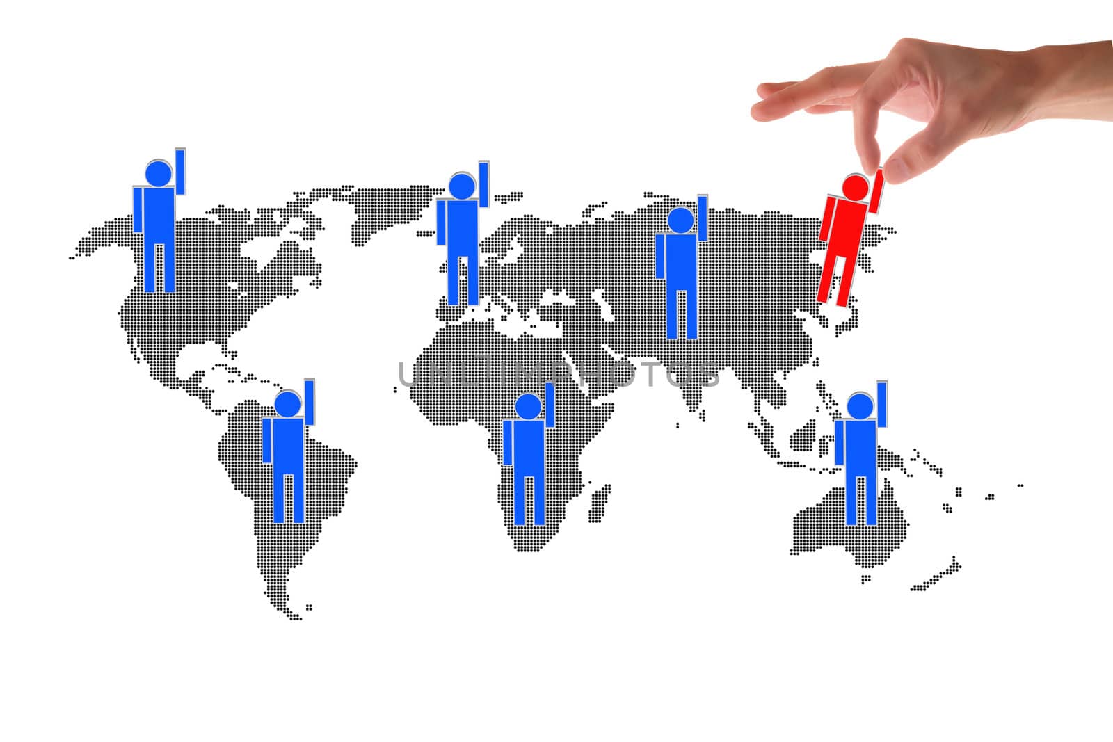 Social Network concept : hand point to social network and world map