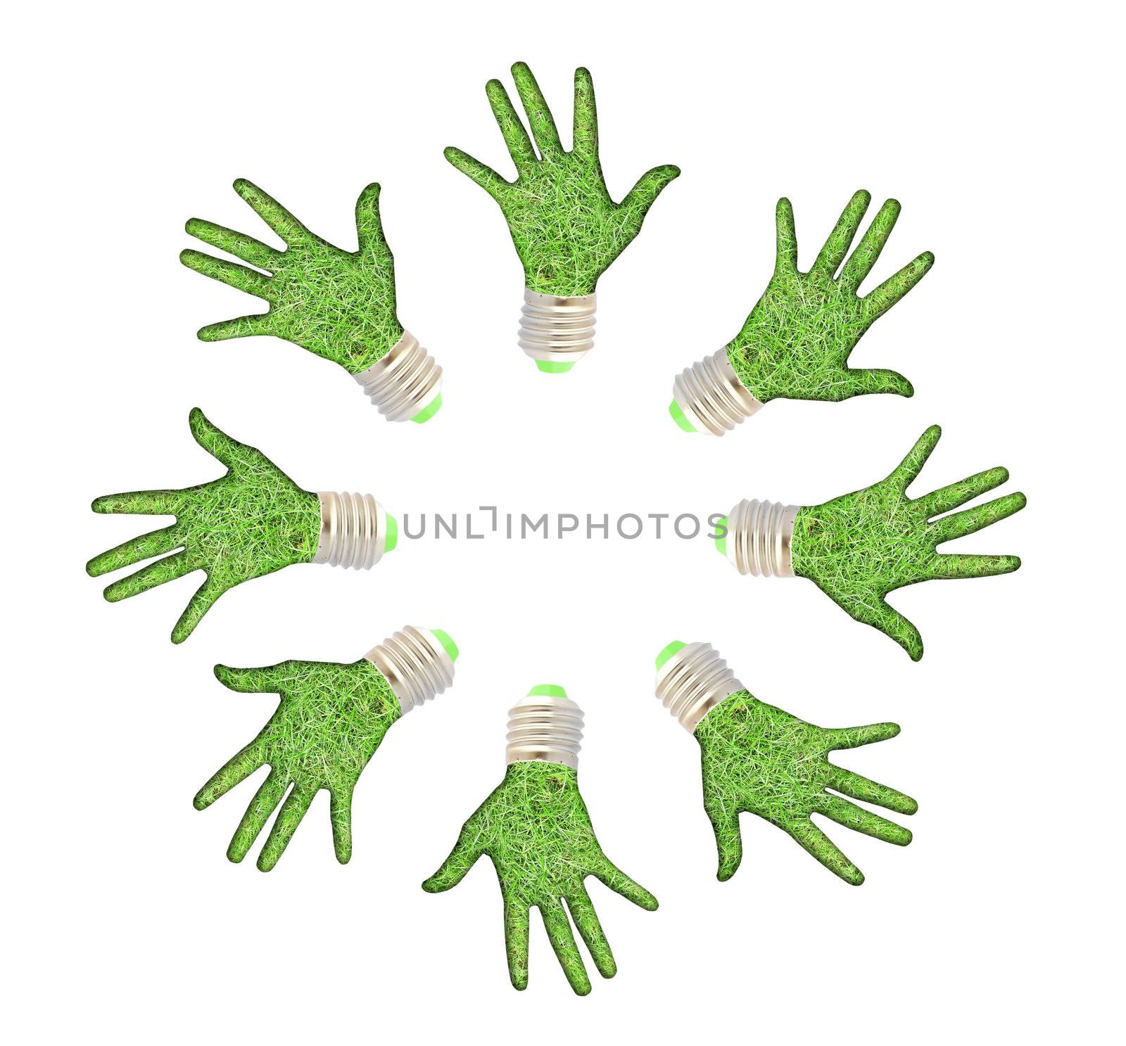 lightbulb - hand with grass. Concept - eco energy  by rufous