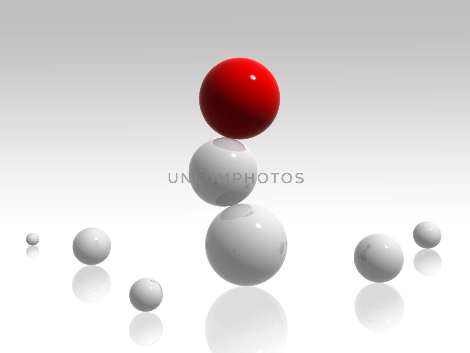 white and red 3d balancing balls with reflcetion