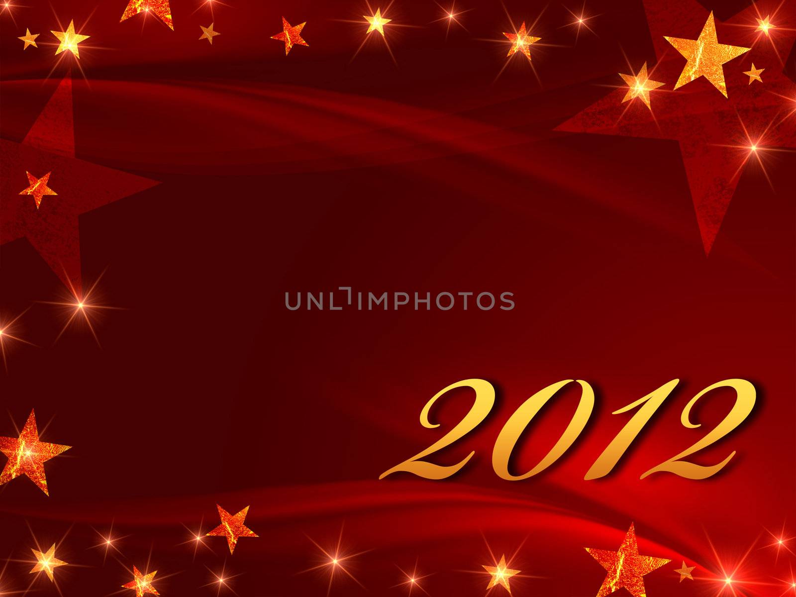 2012 over red background with gold stars