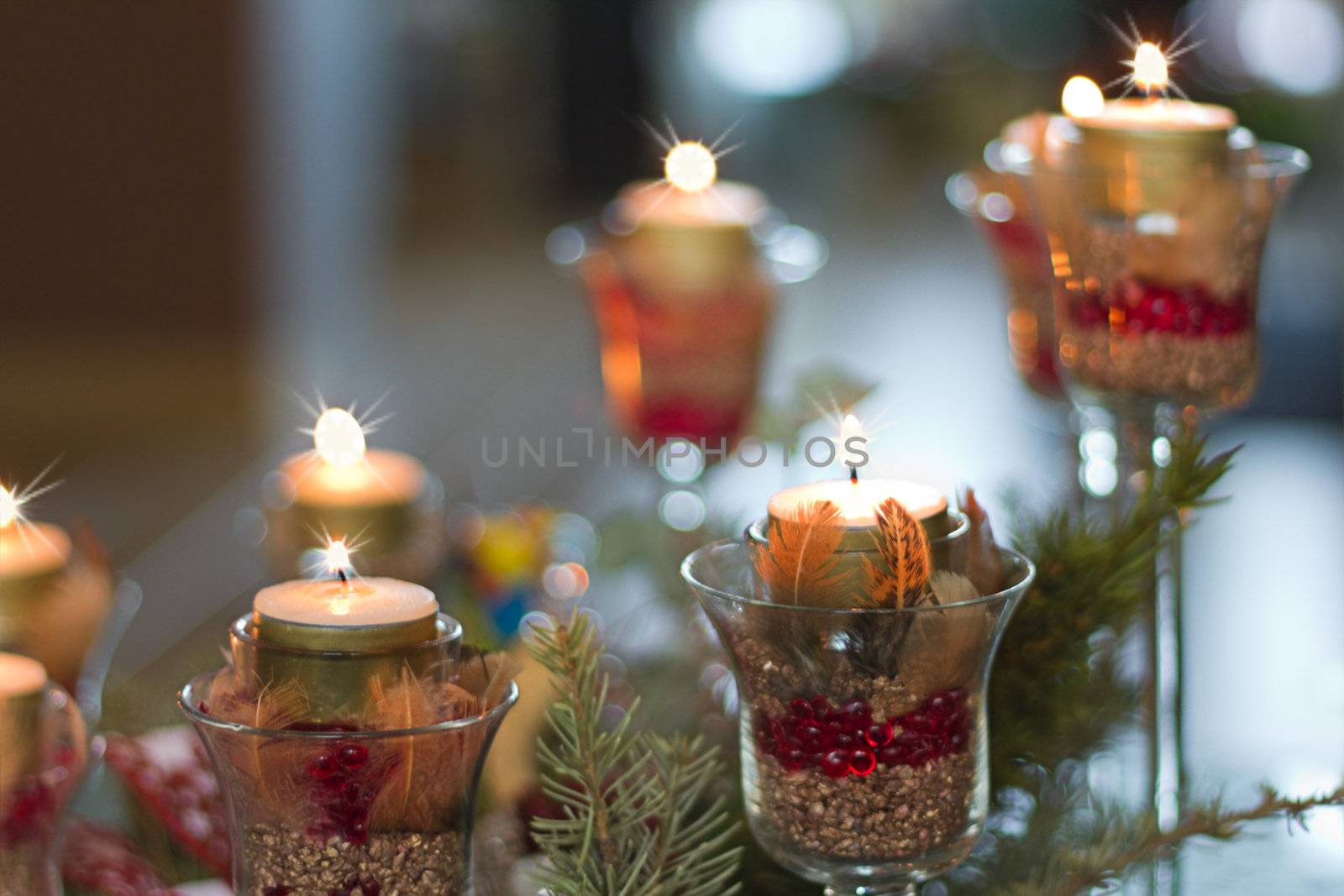 Christmas decoration with candle lights - shallow dof horizontal