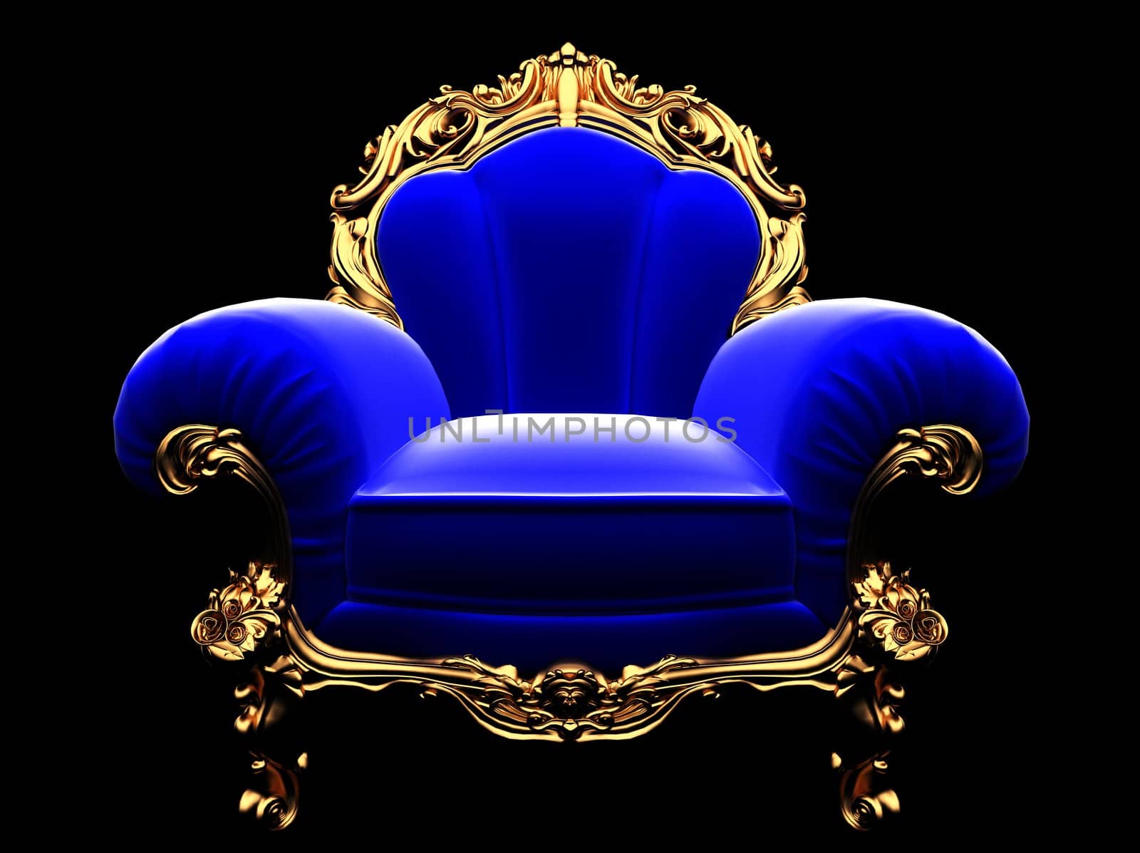 classic golden chair in the dark made in 3D