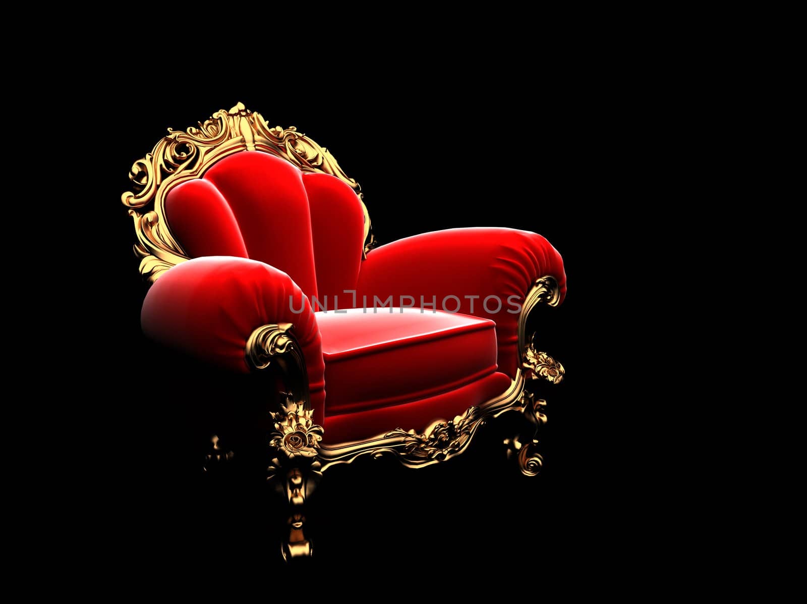 classic golden chair in the dark made in 3D