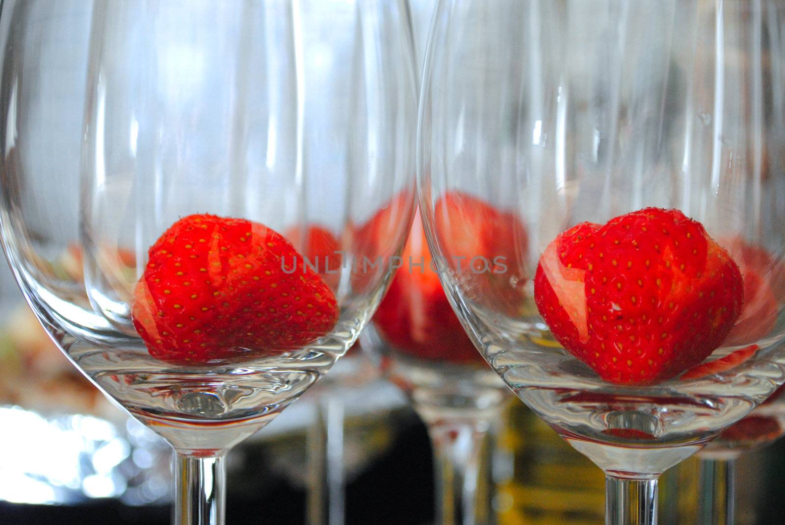 Strawberries in champagne glasses.