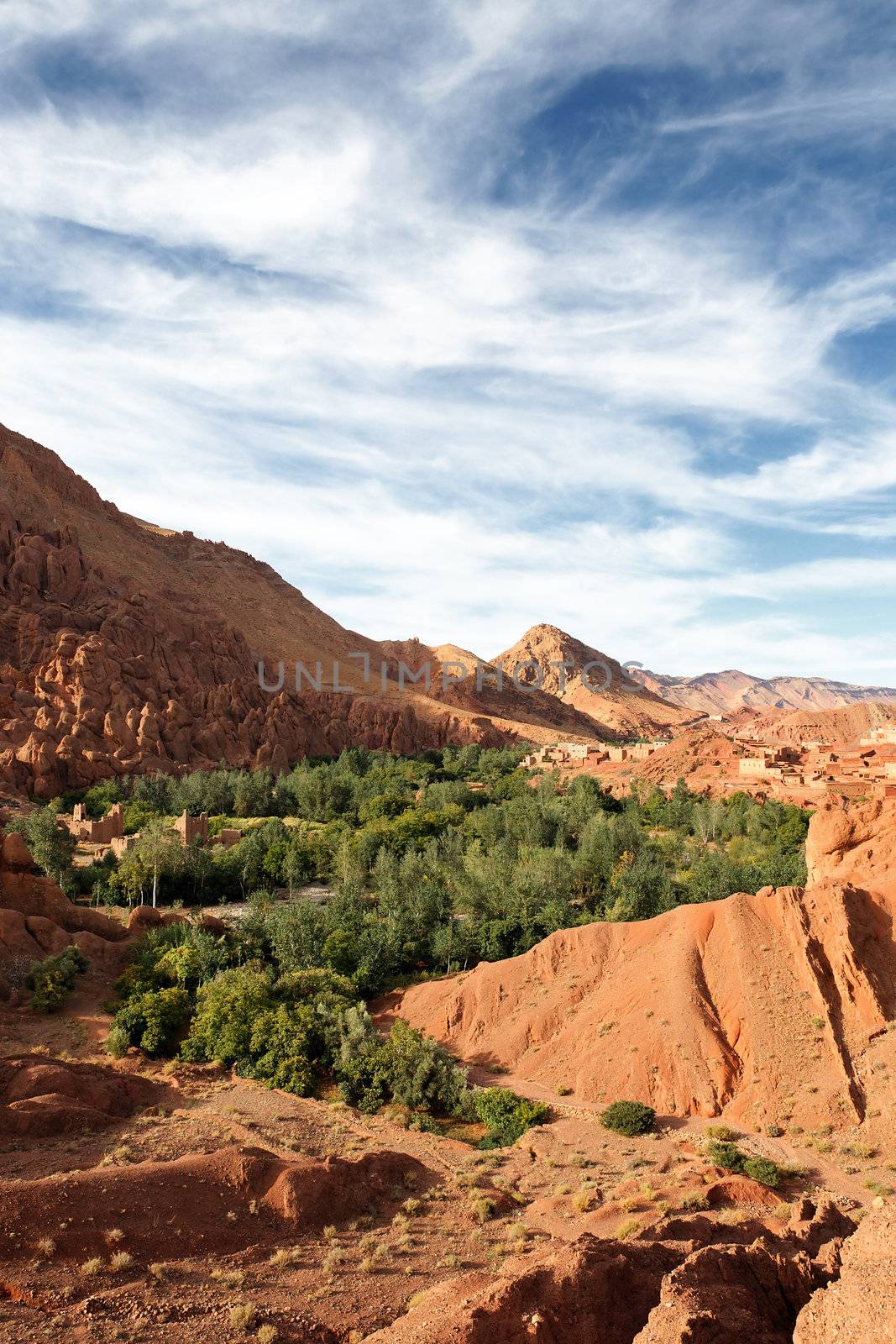 Panorama of a village in Moroccan hills