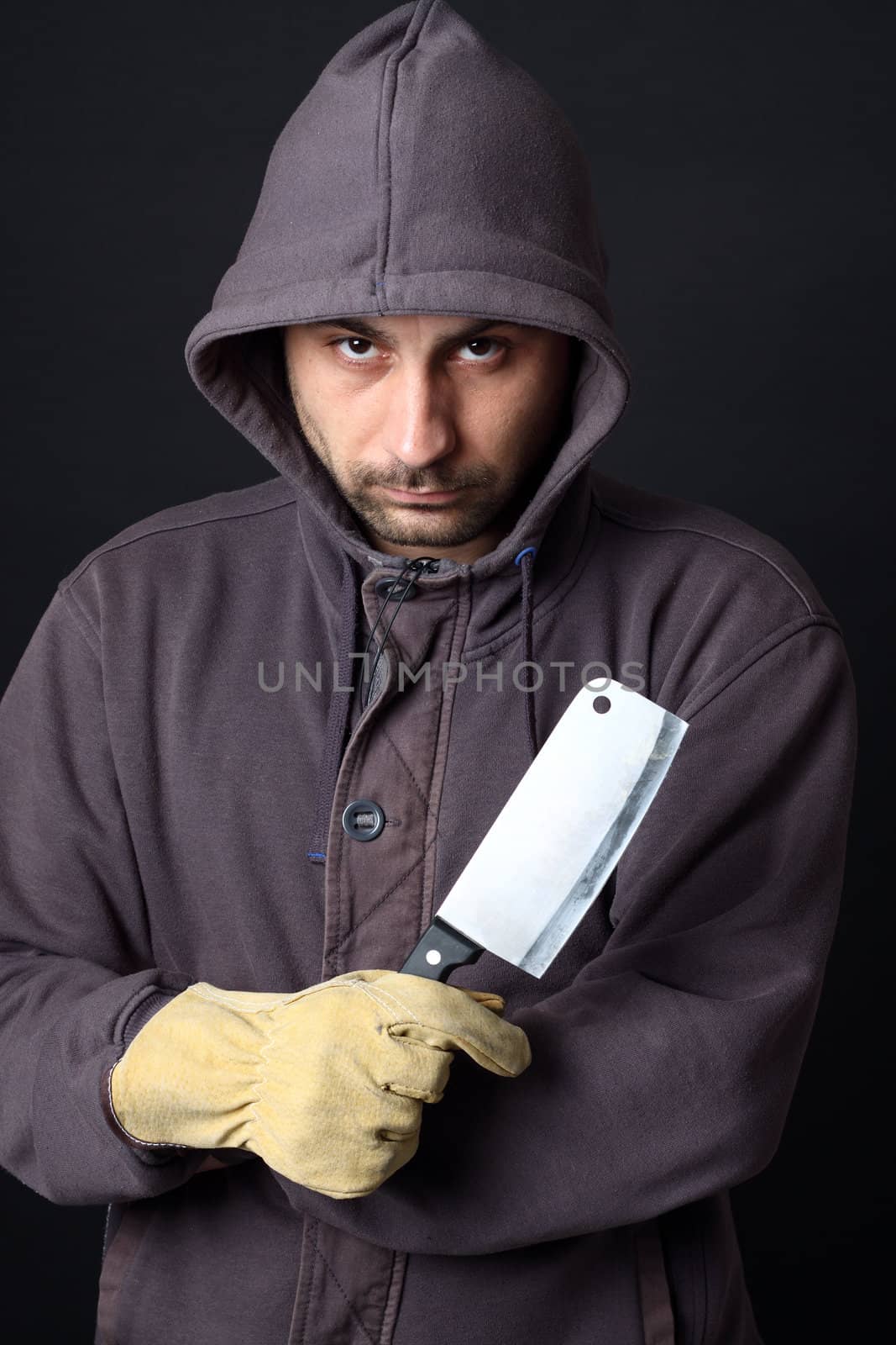 Portrait of scary man with cleaver 