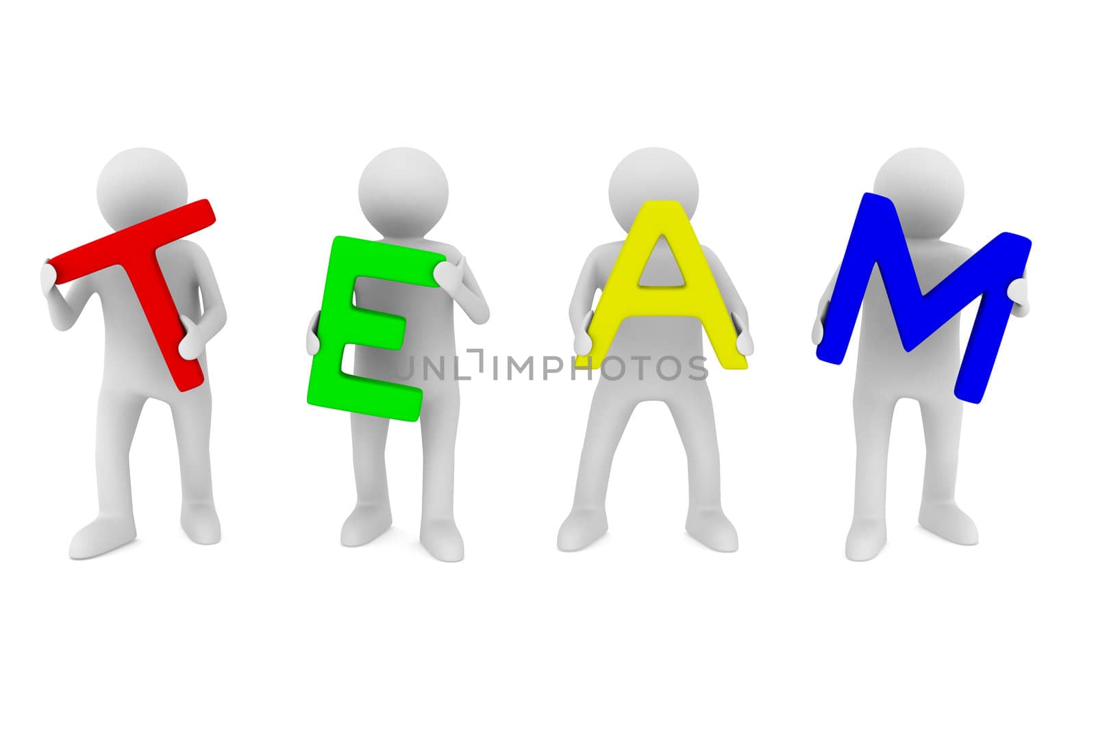 Conceptual image of teamwork. Isolated 3D on white