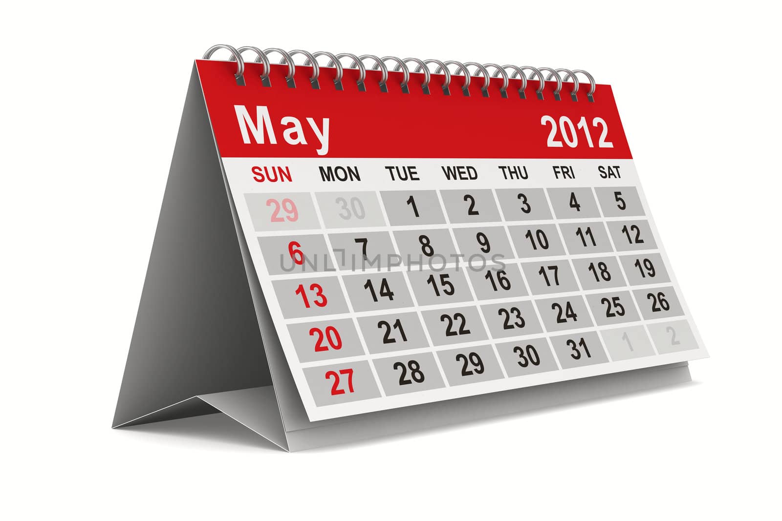 2012 year calendar. May. Isolated 3D image