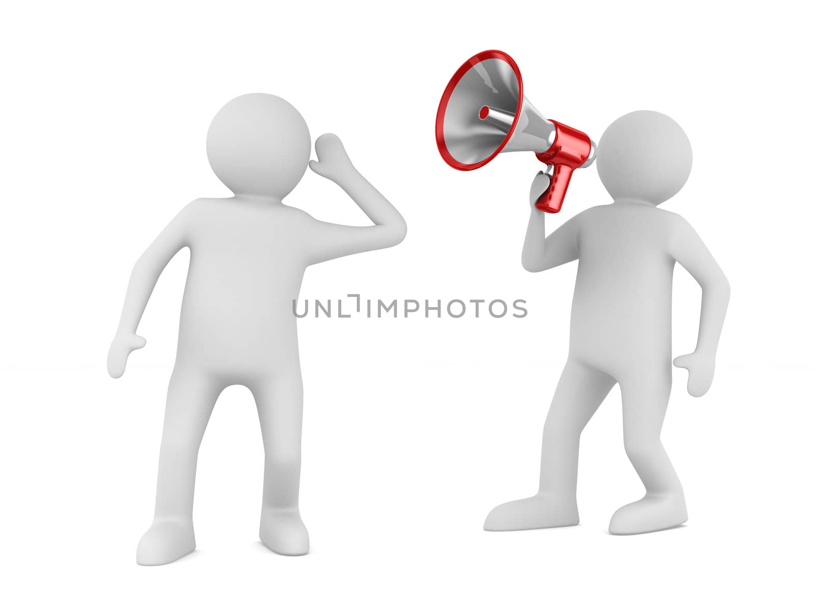 orator speaks in megaphone. Isolated 3D image