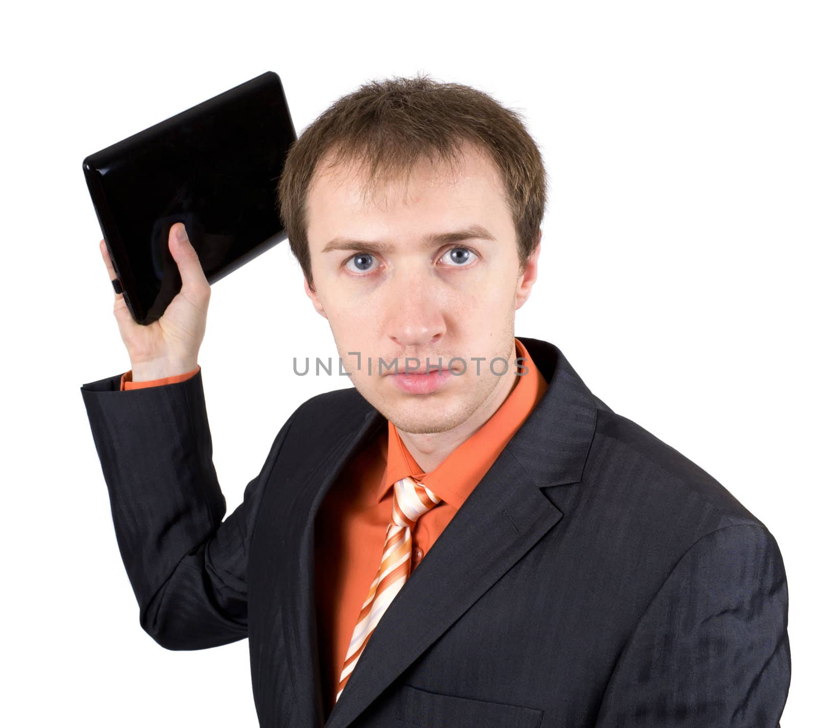 The young businessman throws out laptop