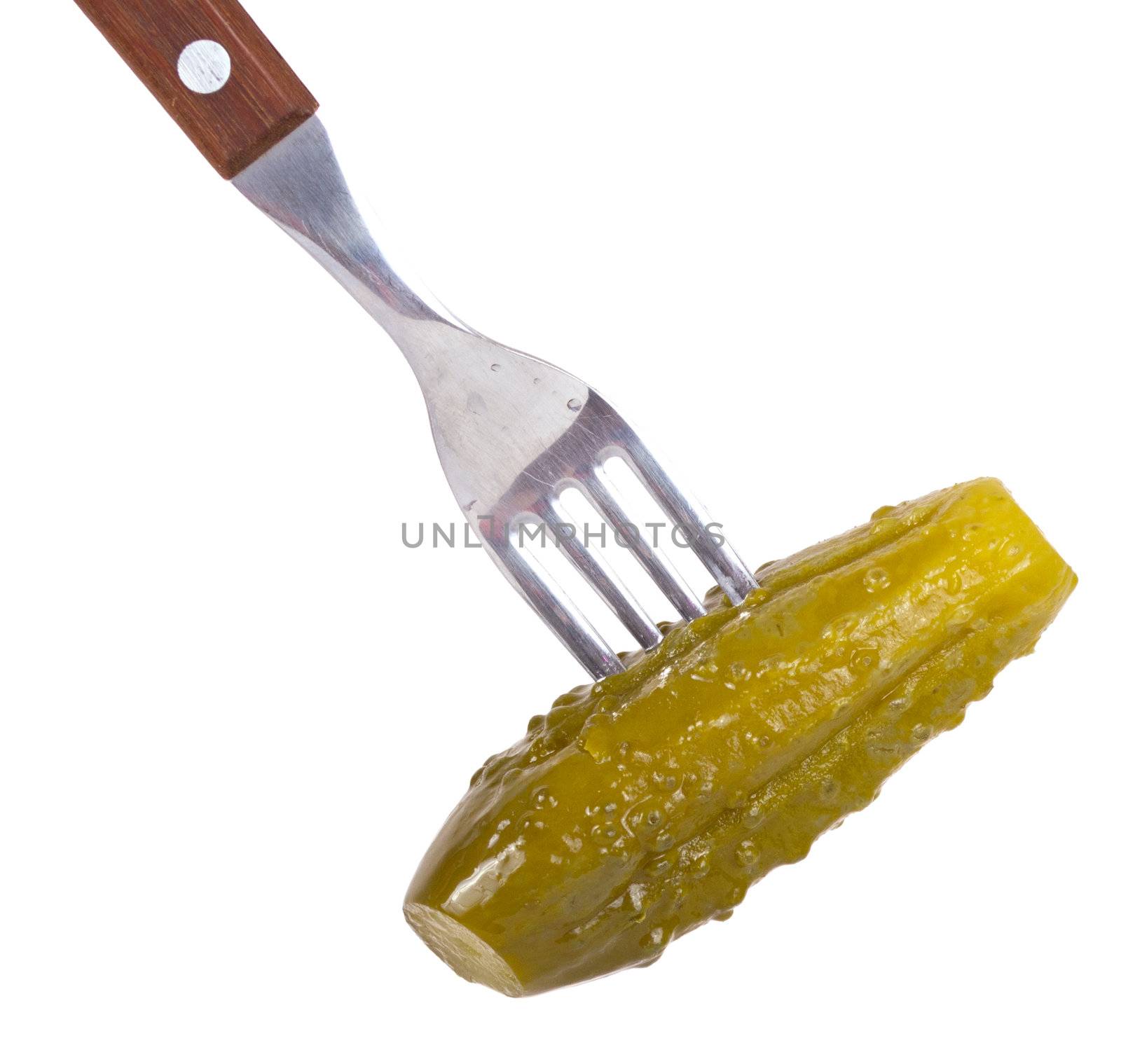 Marinaded cucumber on a fork