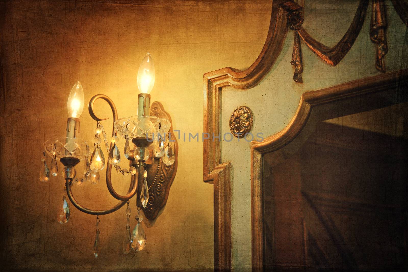 Wall light sconce with mirror and vintage background by Sandralise