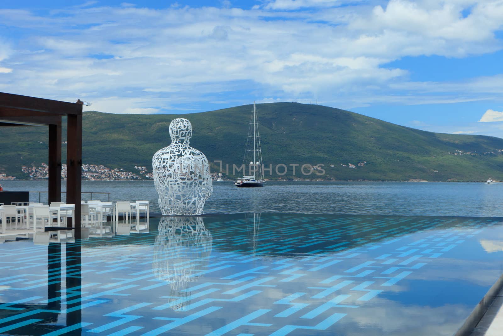 Artwork and infinity pool at the Porto Montenegro resort