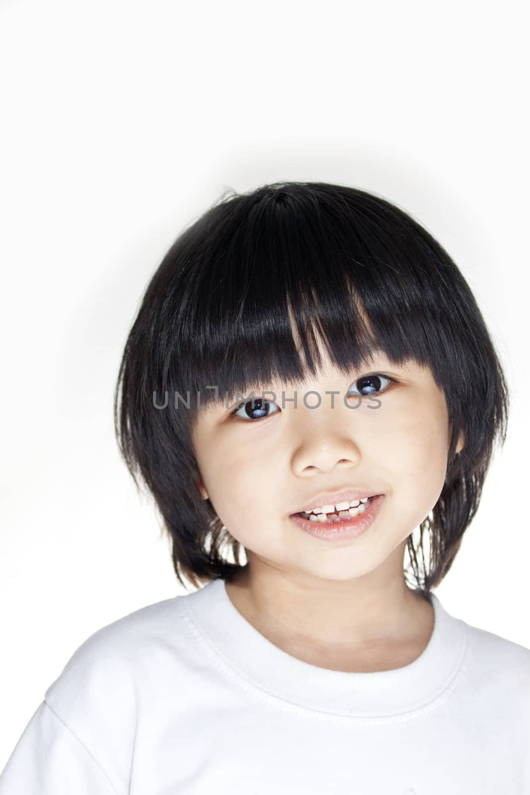 Happy young asian girl isolated on white background