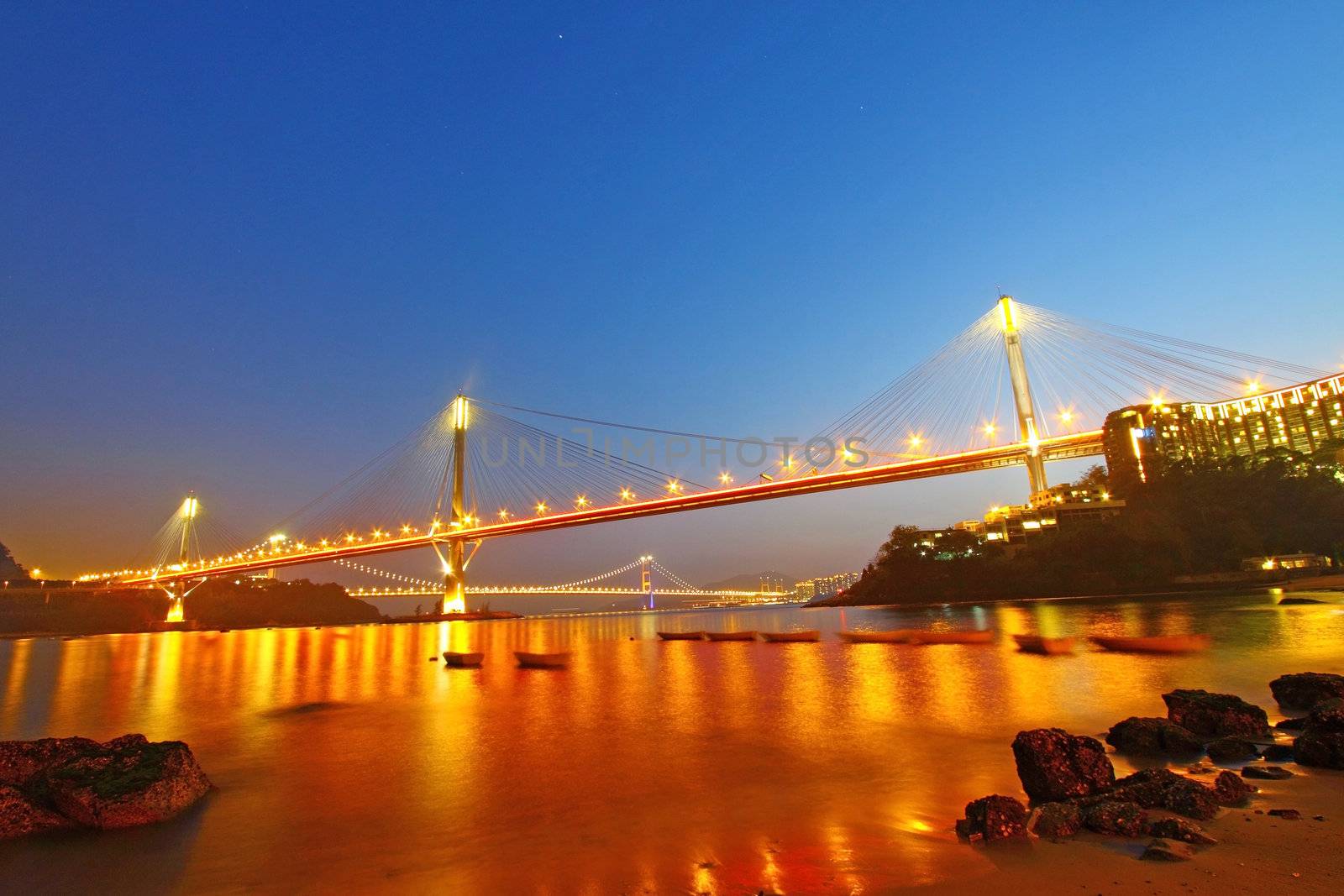 Ting Kau Bridge at night in Hong Kong