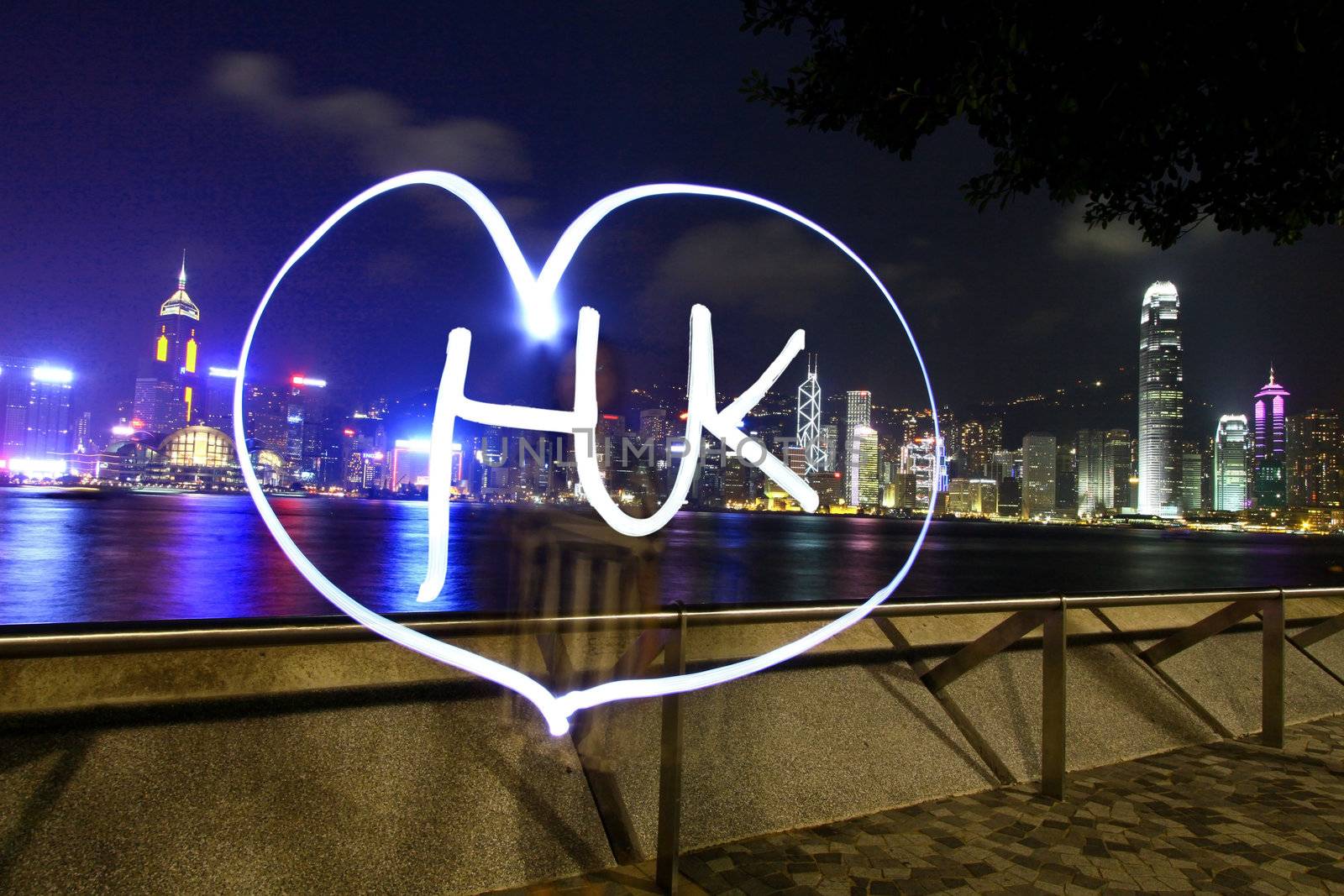 I love Hong Kong concept at night, light painting.