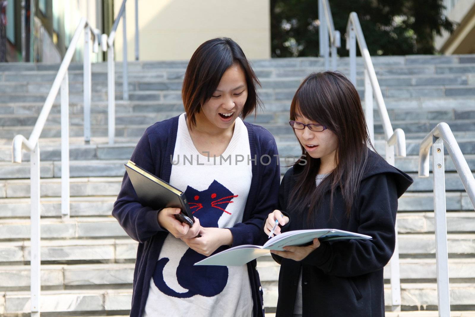 Asian students on campus in a university