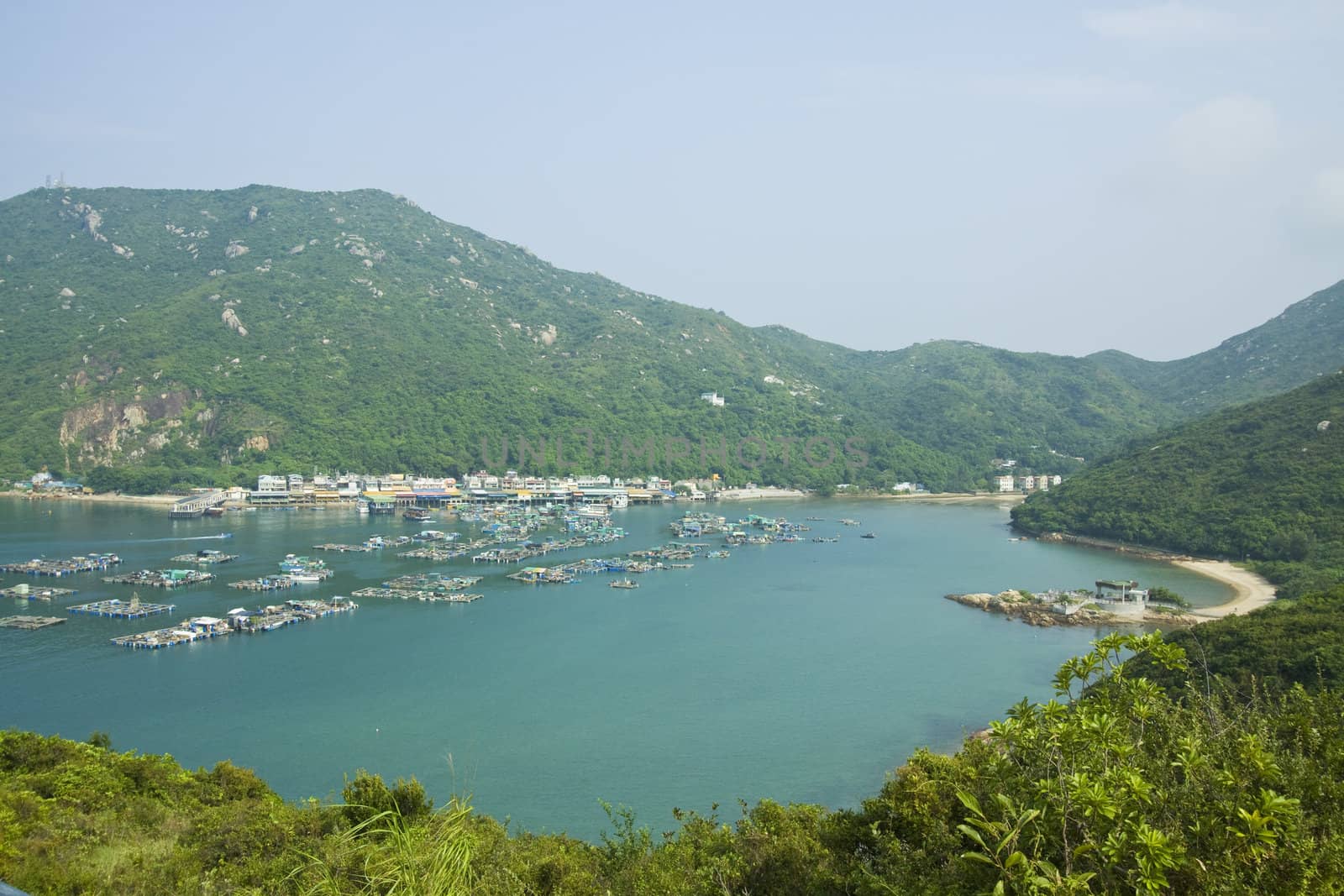 Fishing village from hill top at day  by kawing921