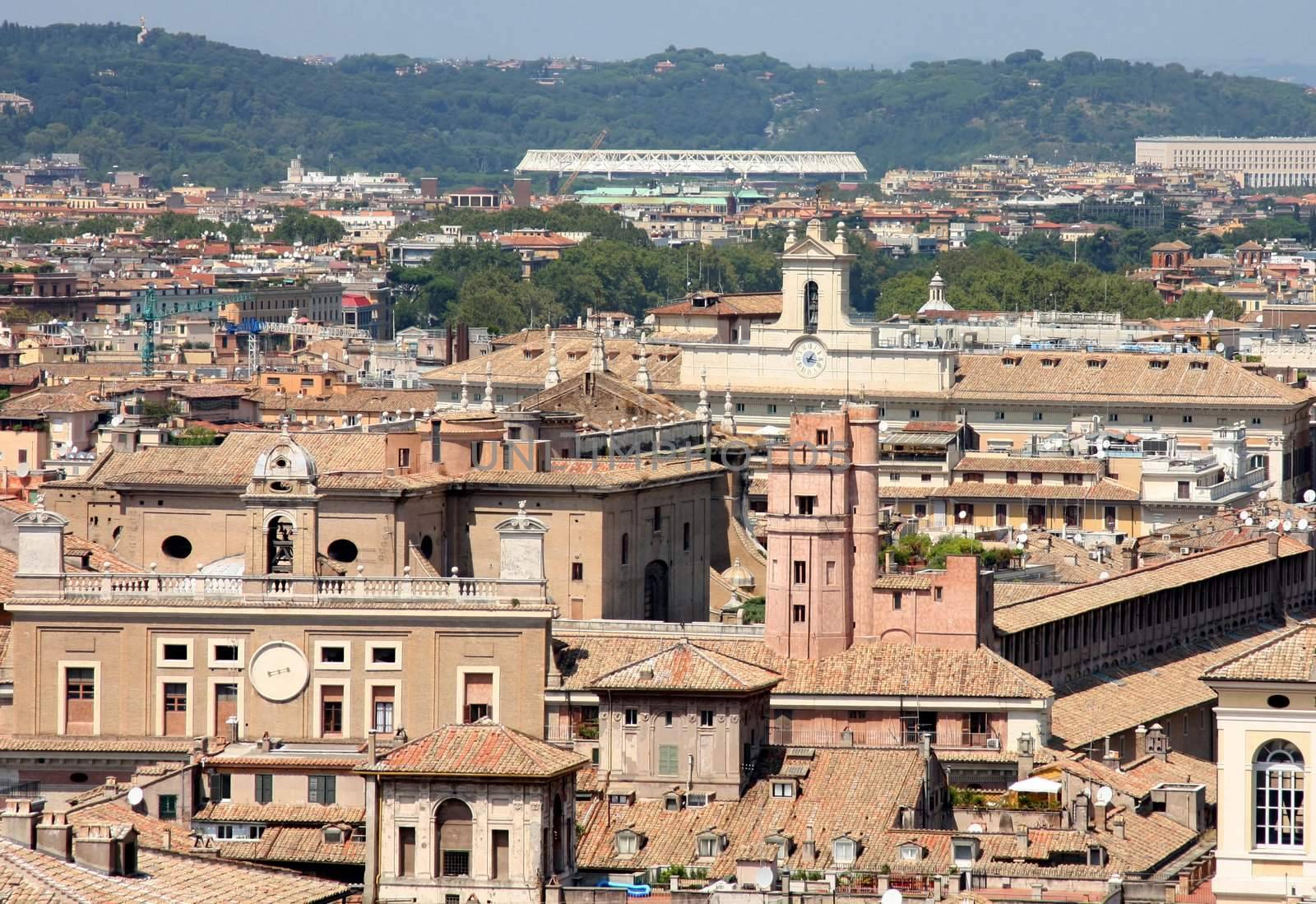 View of panorama Rome, Italy, skyline from Vittorio Emanuele, Piazza Venezia 