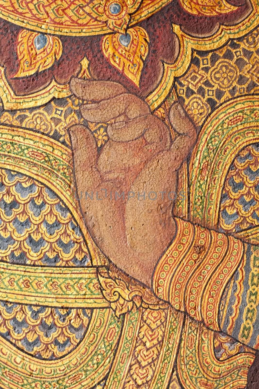 Design drawings on the wall Thai temple Public image. Can take photos. Literature is the art of Thailand. And Thailand as well as art.