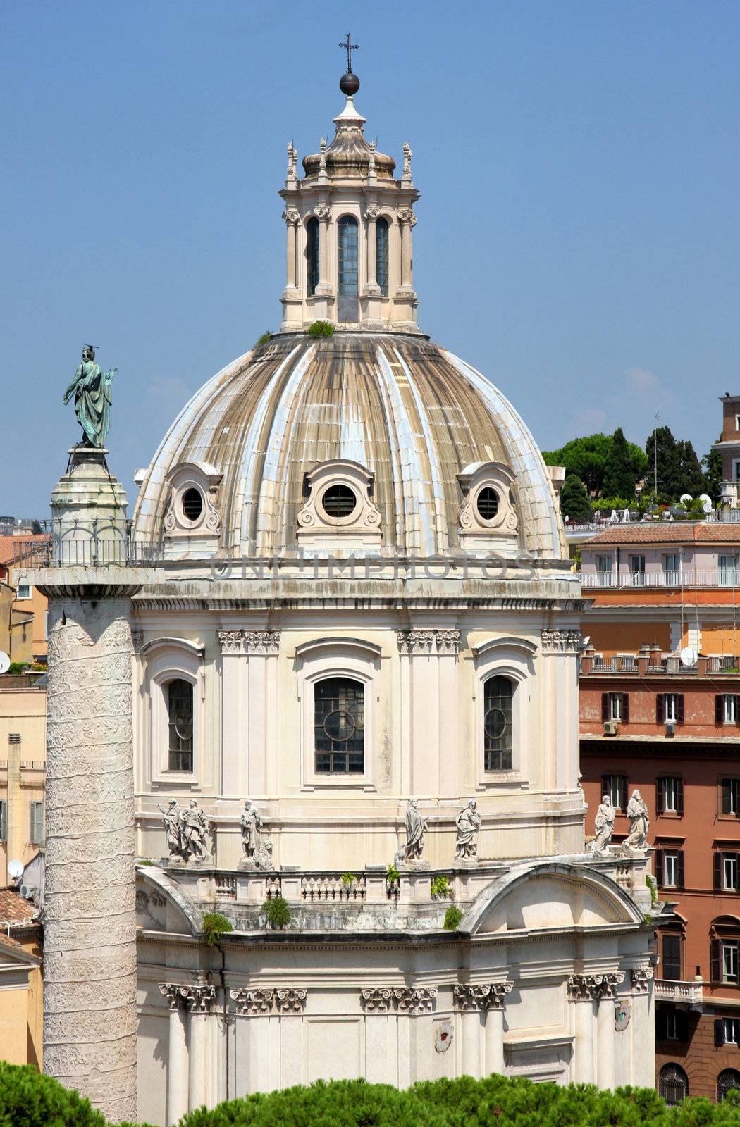 Traian column and Santa Maria di Loreto in Rome, Italy