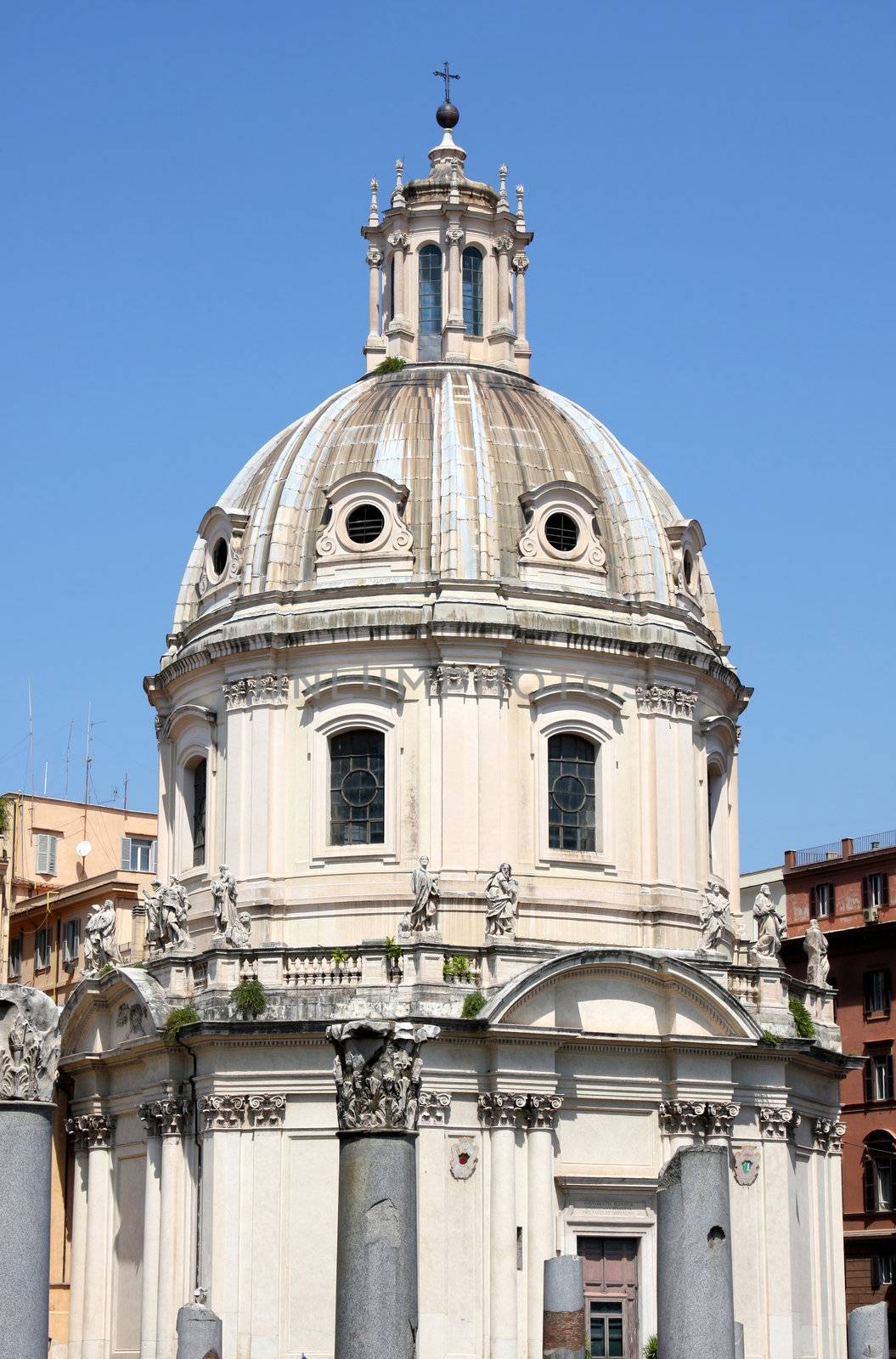 Traian column and Santa Maria di Loreto in Rome, Italy