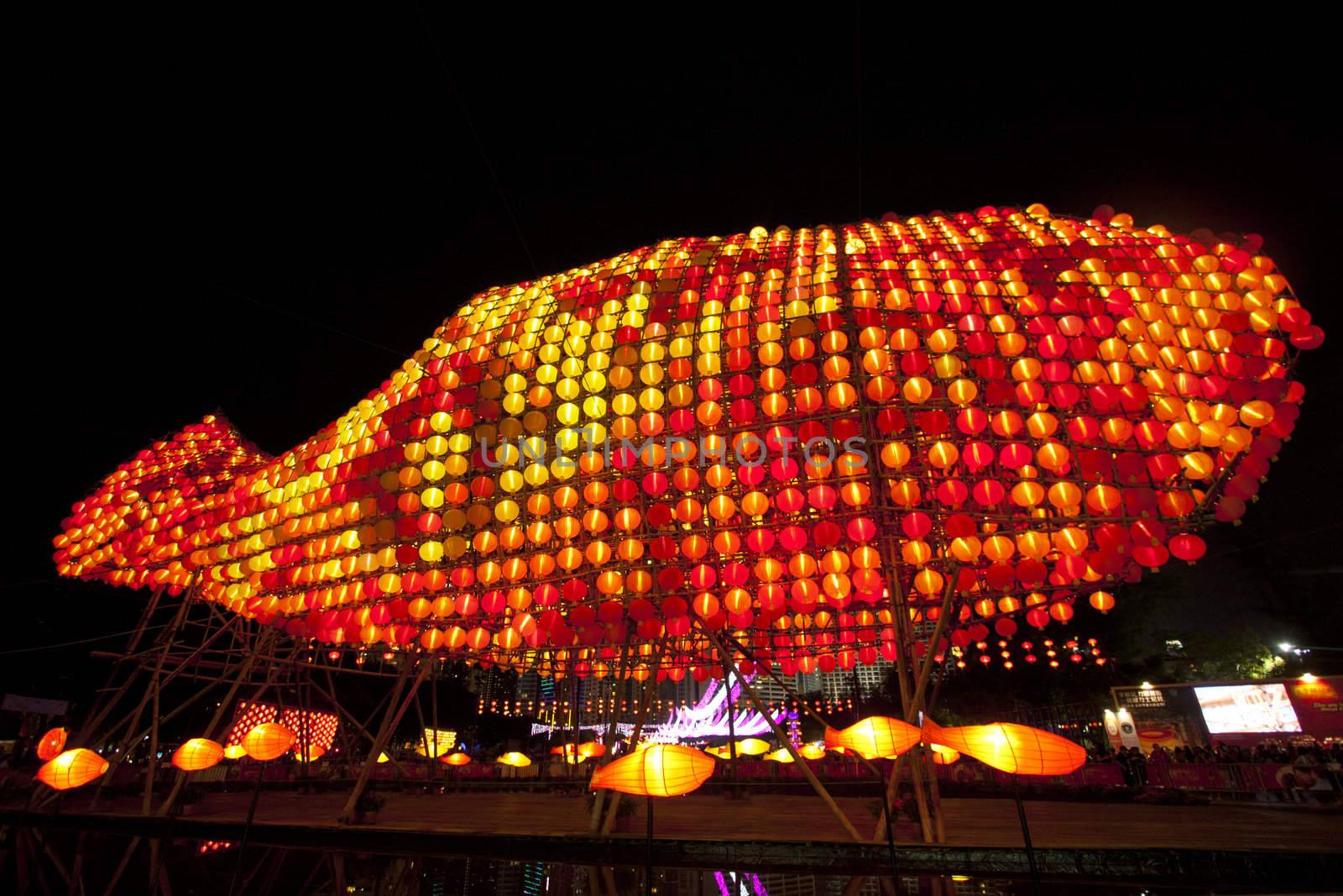 HONG KONG - SEPT 13,  Victoria Park Mid-Autumn Lantern Carnival on 13 September; 2011 in Victoria Park; Hong Kong. It is one of the celebration event in Mid-Autumn Festival this year.