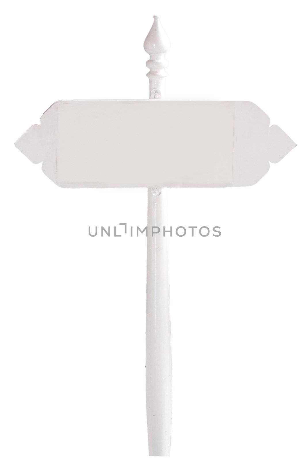 Wooden sign with white symbols on the isolated.