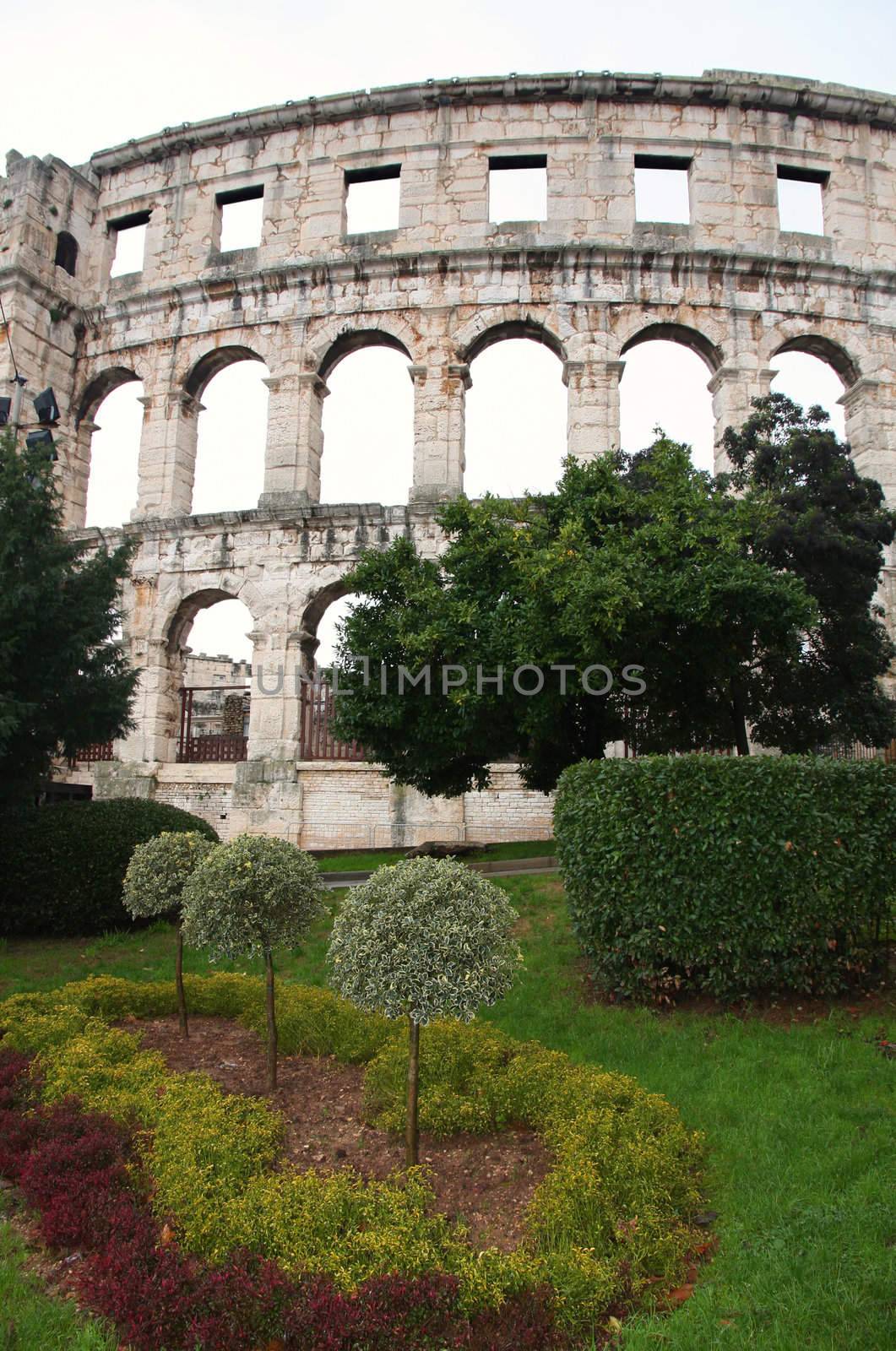 details of roman amphitheater (Colosseum) in Pula, Croatia 