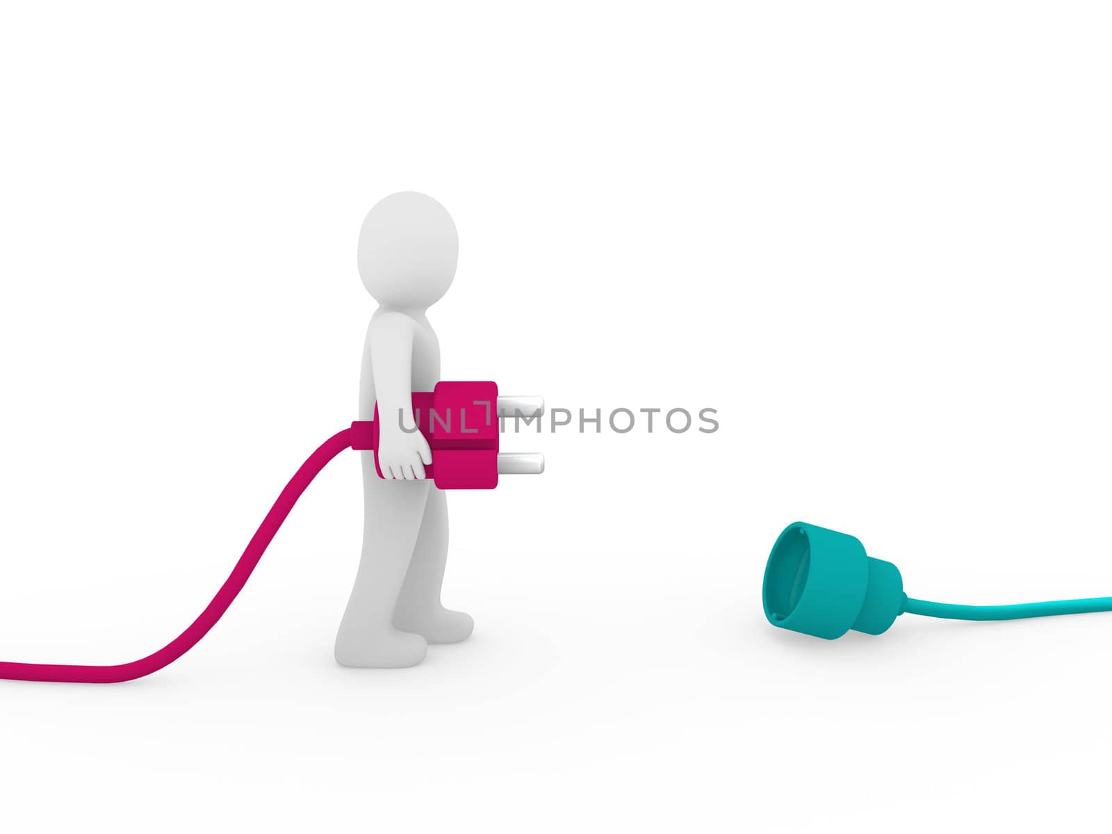 3d human man plug pink green cable socket
