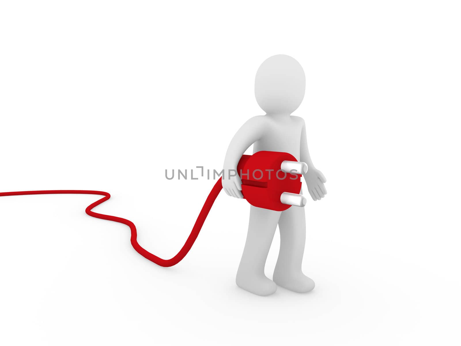 3d human man plug red cable socket power