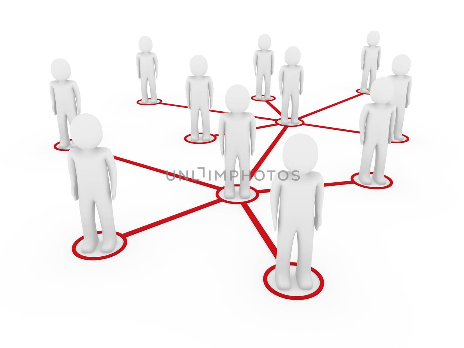 3d men network social red people connection teamwork