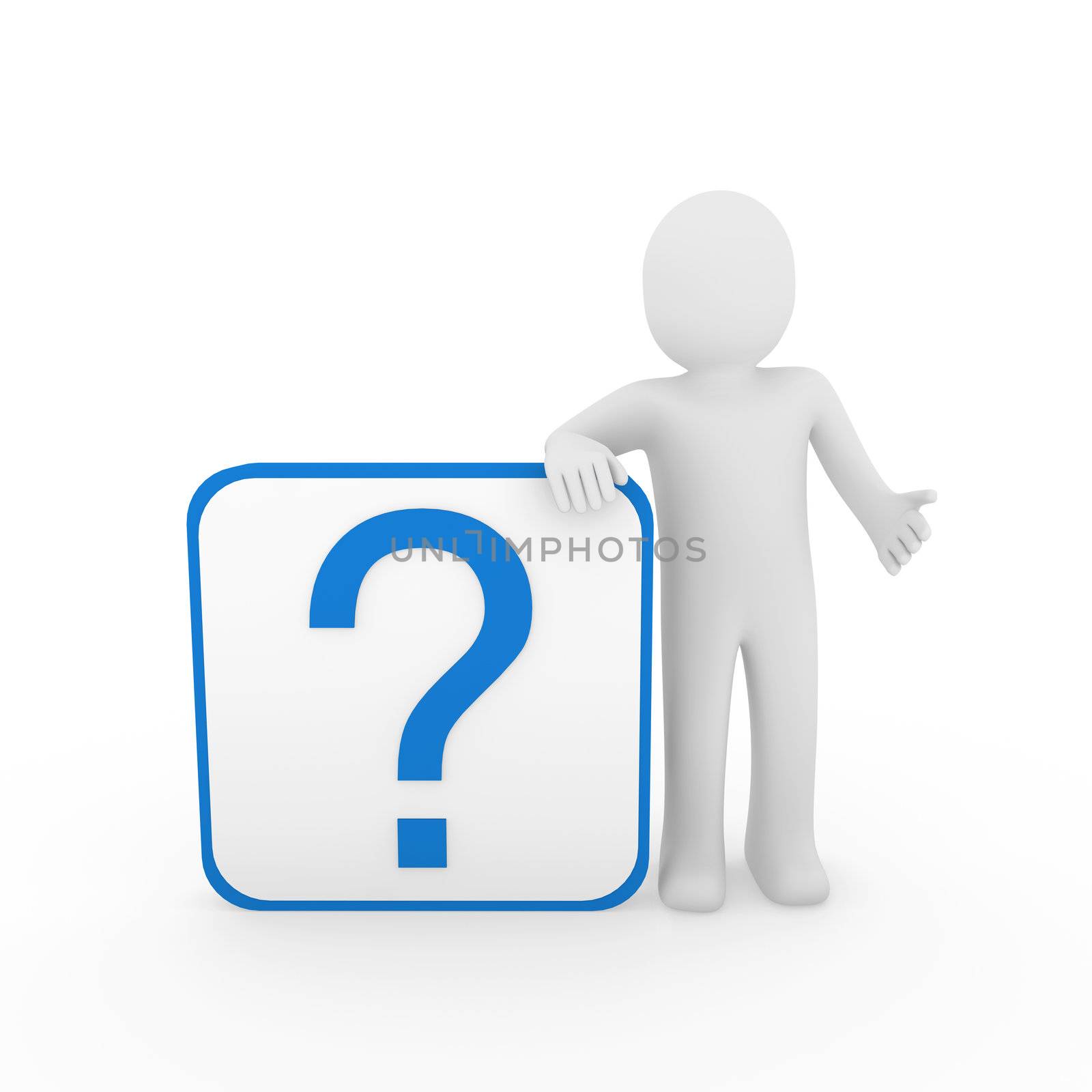 3d man human question mark blue cube think
