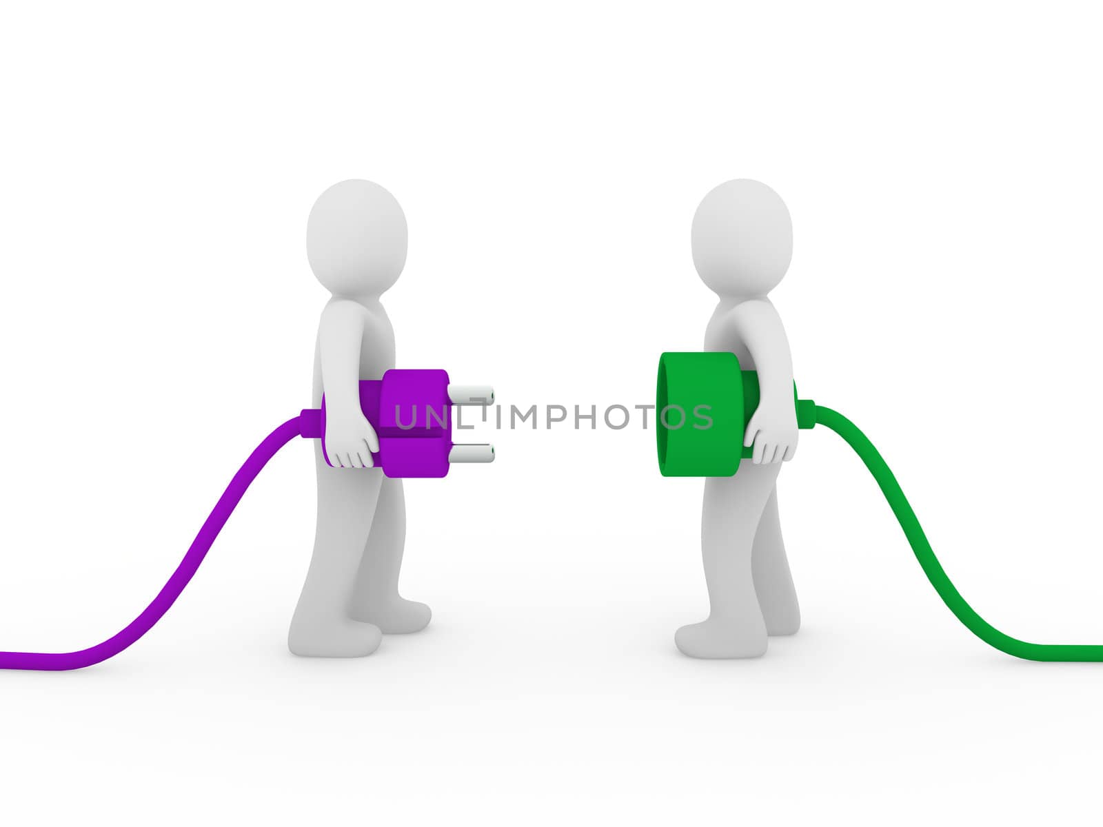 3d men human plug purple green cable energy