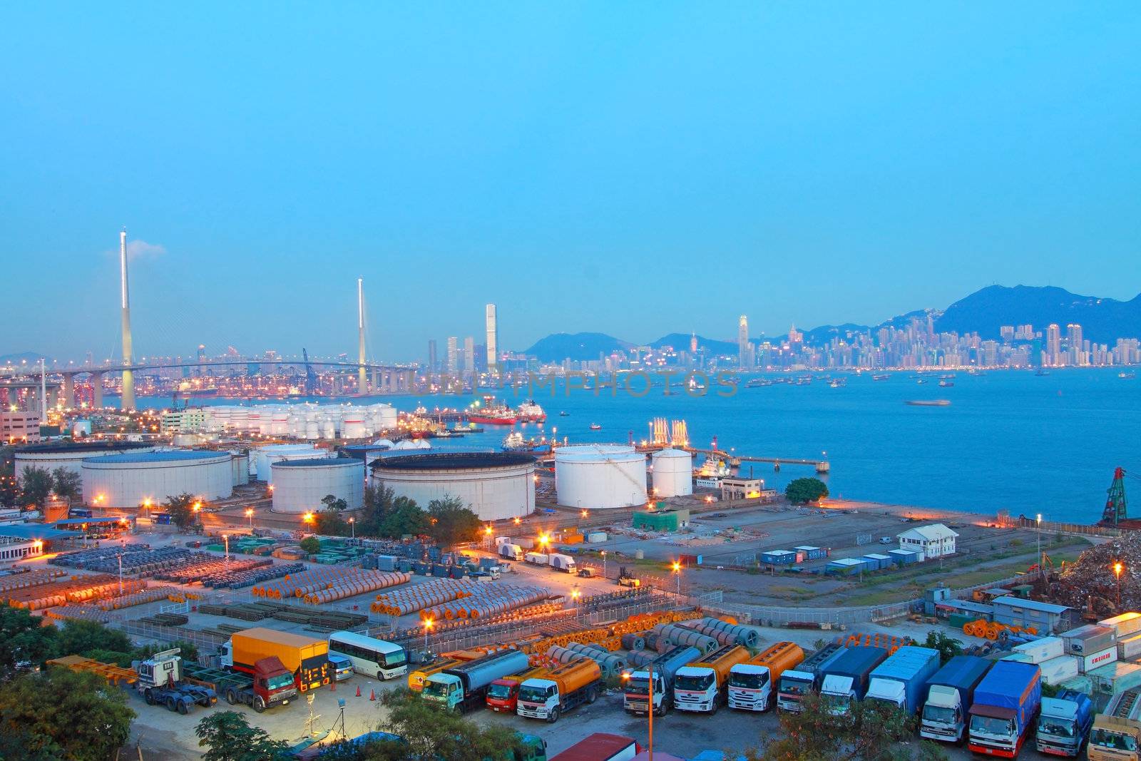 Hong Kong bridge and cargo container terminal