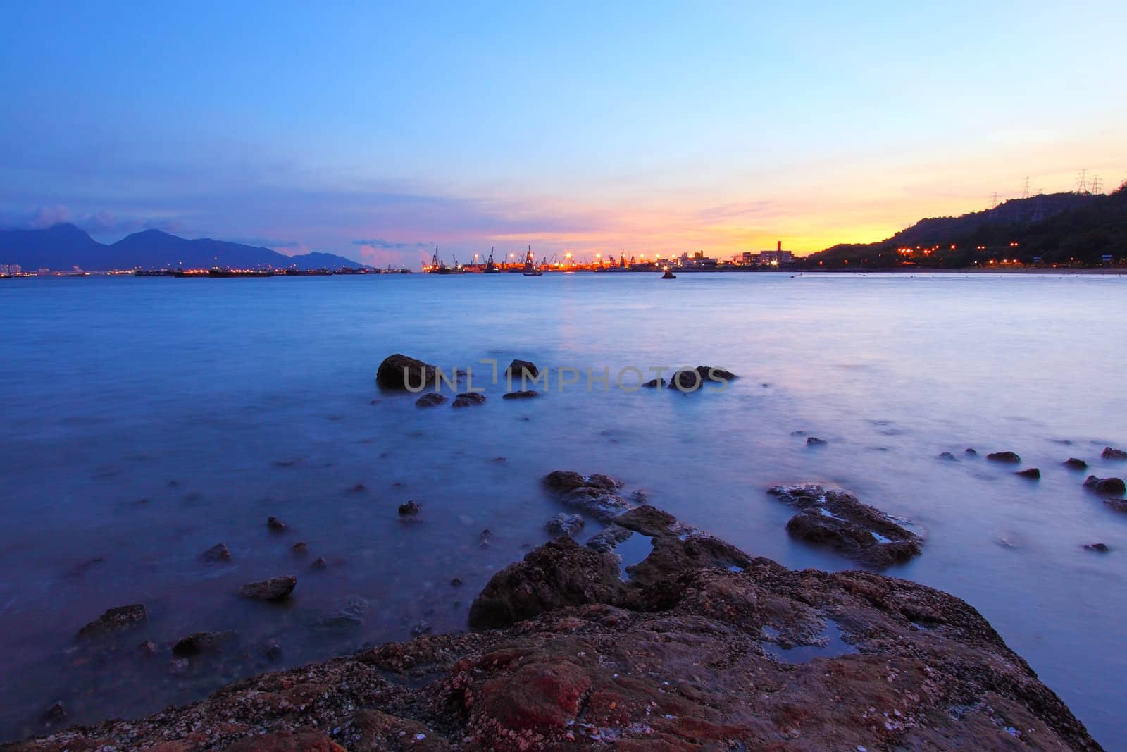 Sunset along the coast in Hong Kong