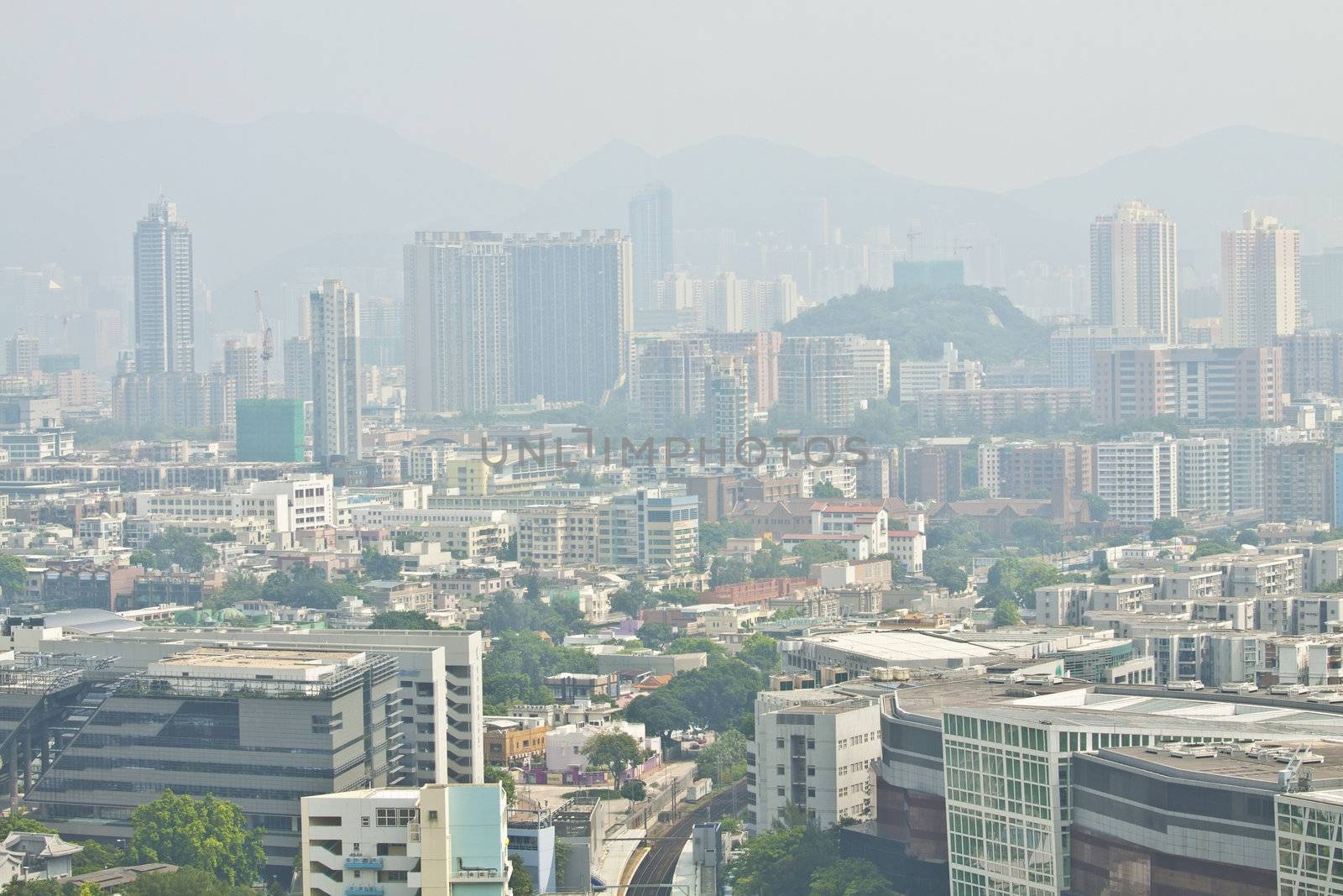 Kowloon area of Hong Kong downtown in a highly polluted day