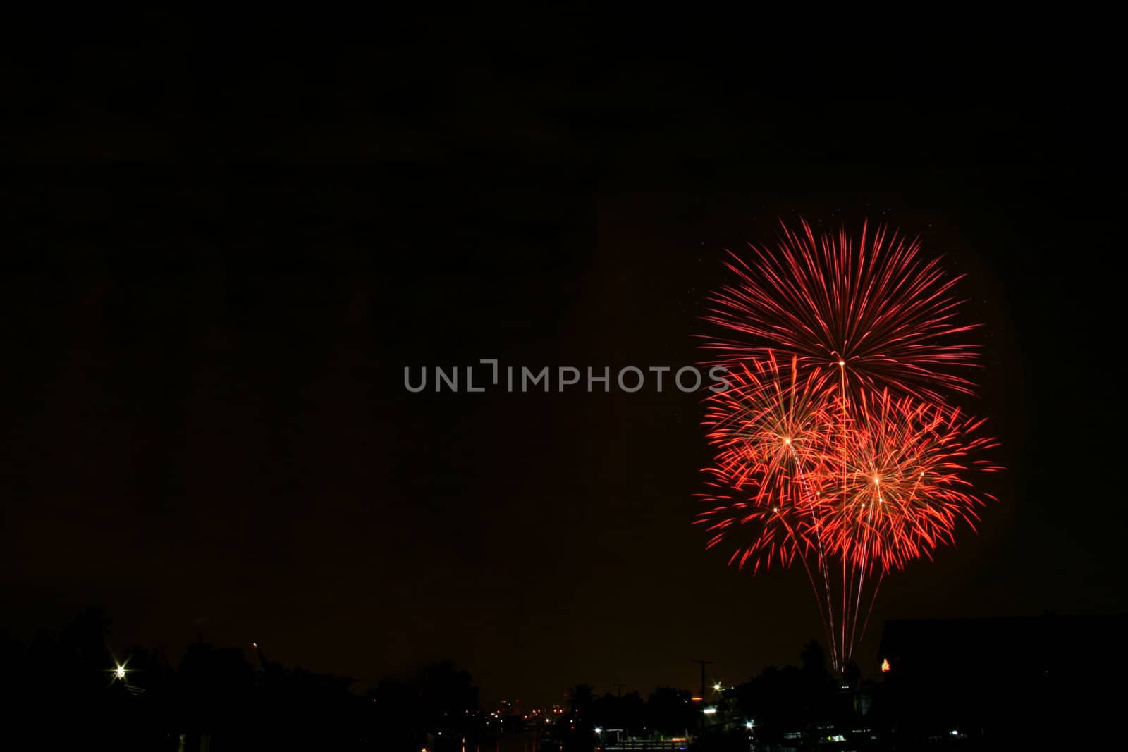 Firework against a night black sky background