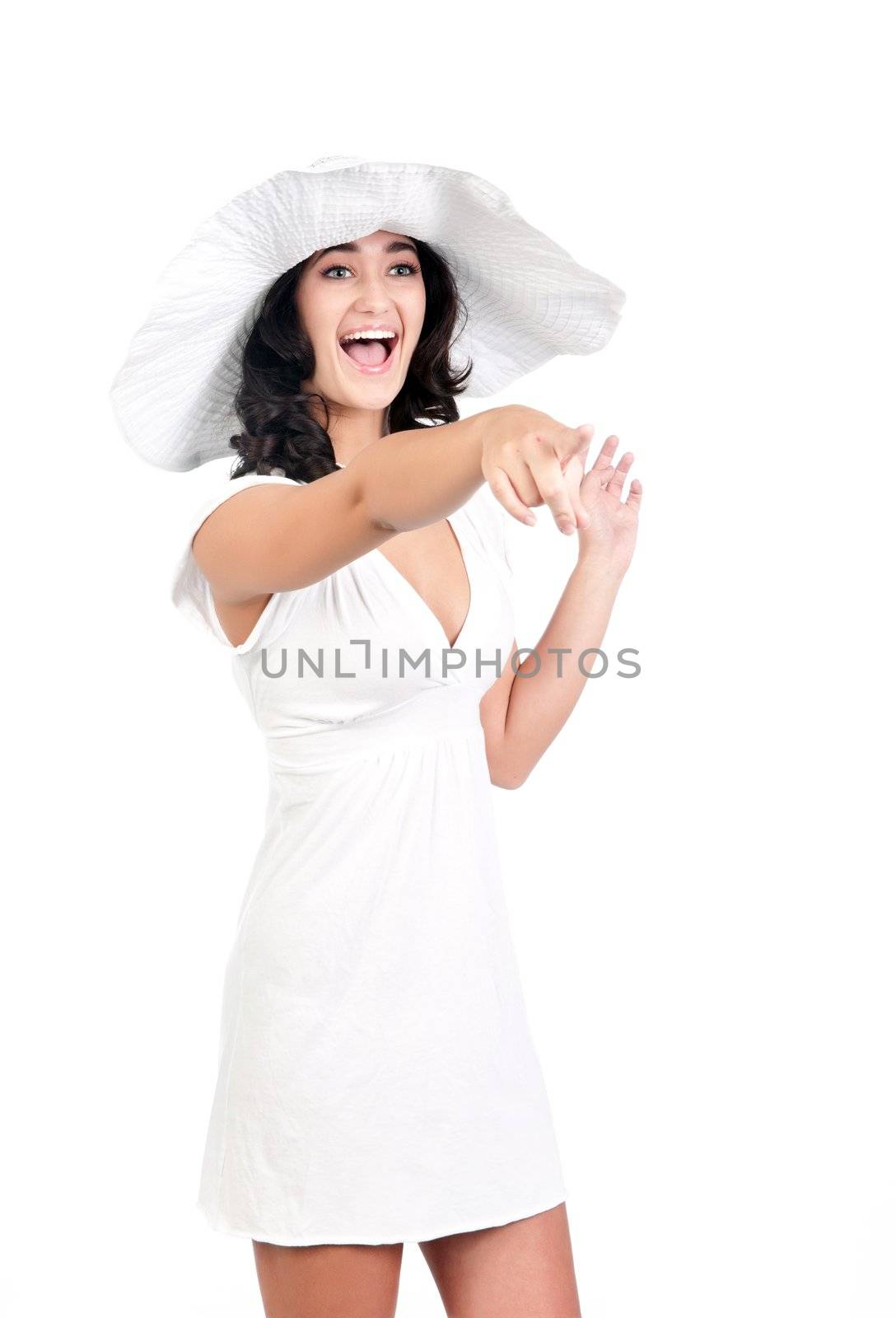 young woman in white dress and hat by clearviewstock