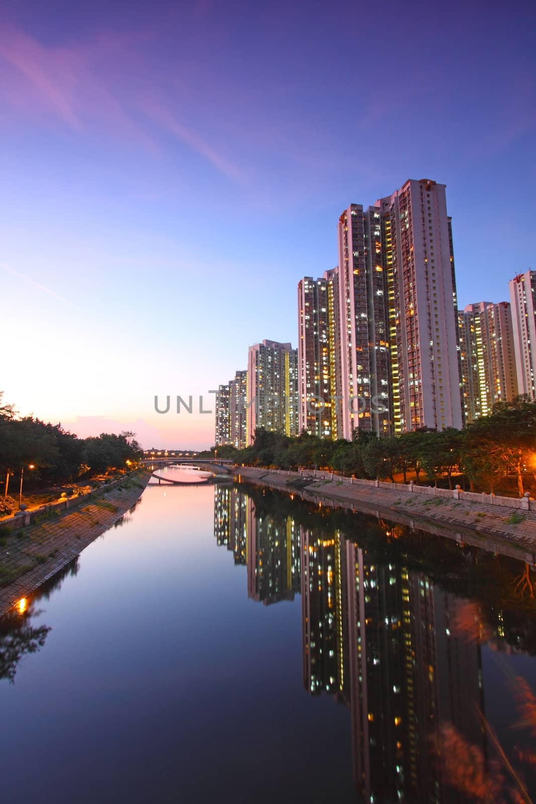 Tin Shui Wai district in Hong Kong at night