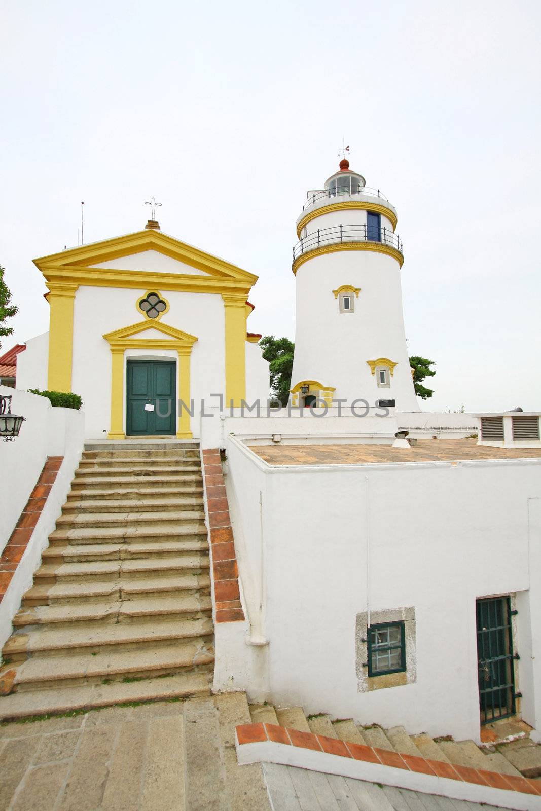 Guia Fortress in Macau at day, it is a historical military fort, chapel, and lighthouse complex in the St. Lazarus Parish.